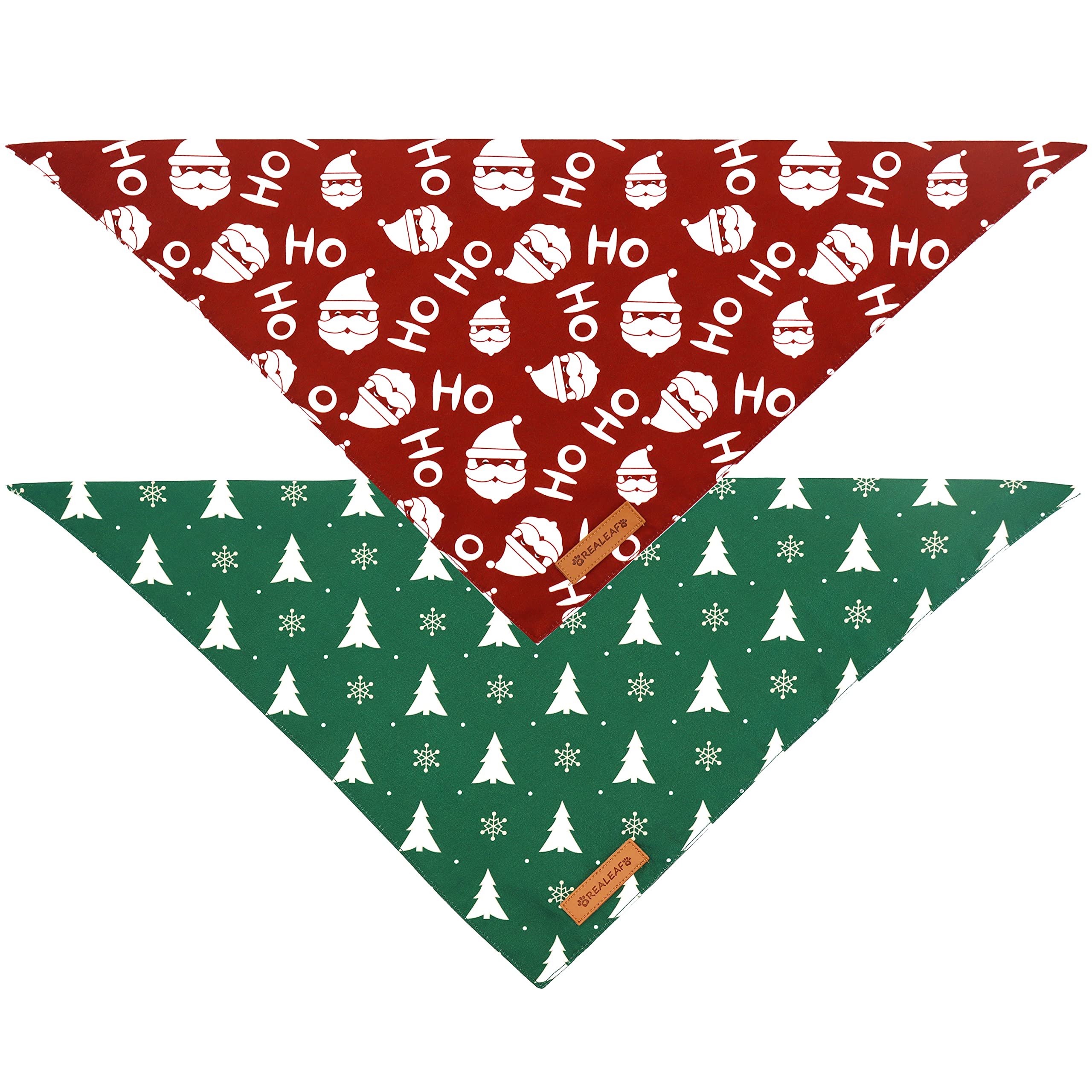 Realeaf Christmas Dog Bandanas 2 Pack, Christmas Tree And Santa Claus Dog Scarf For Boy And Girl, Premium Durable Fabric, Holiday Bandana For Small Medium Large And Extra Large Dogs (X-Large)
