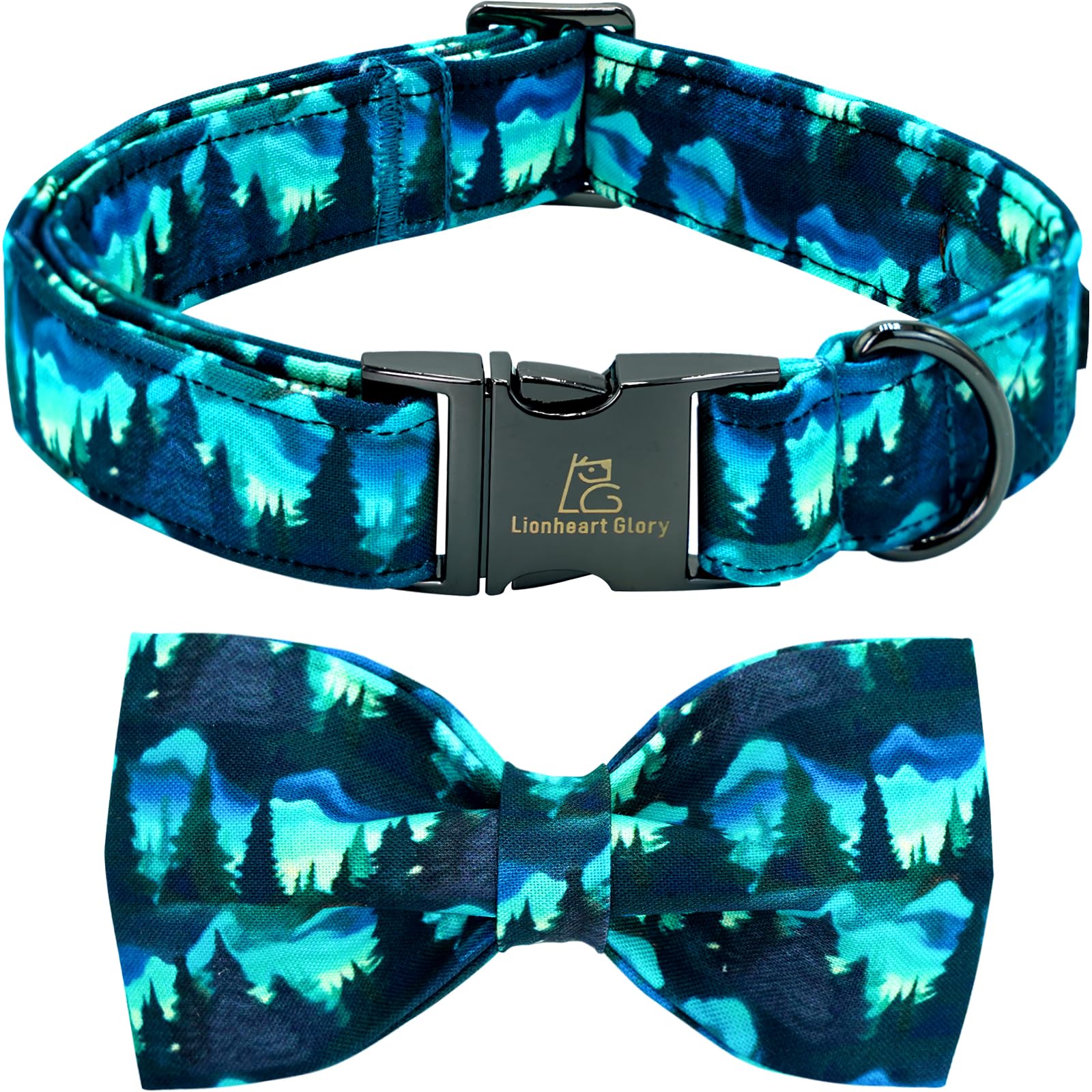 Lionheart Glory Dog Bow Collar Green Spring Summer Cute Collars For Large Dogs, Soft Duty Adjustable Dog Collar With Bowtie Pet 