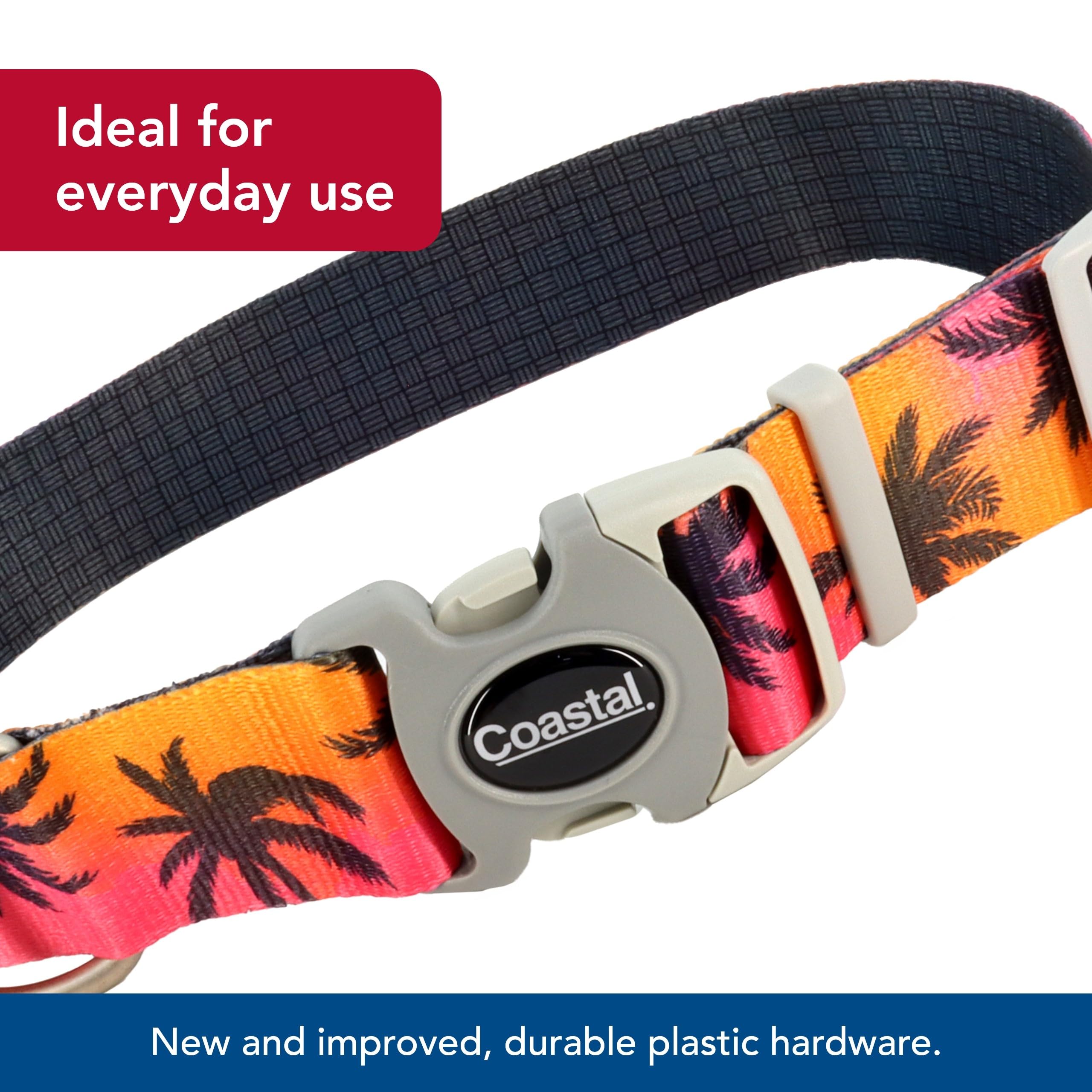 Coastal Pet Sublime Adjustable Dog Collar - Adjustable Plastic Buckle - Vibrant & Colorful Dog Collar With Fade-Resistant Patterns - Sunset Palms With Black Grid, Medium - 1' X 12'-18'