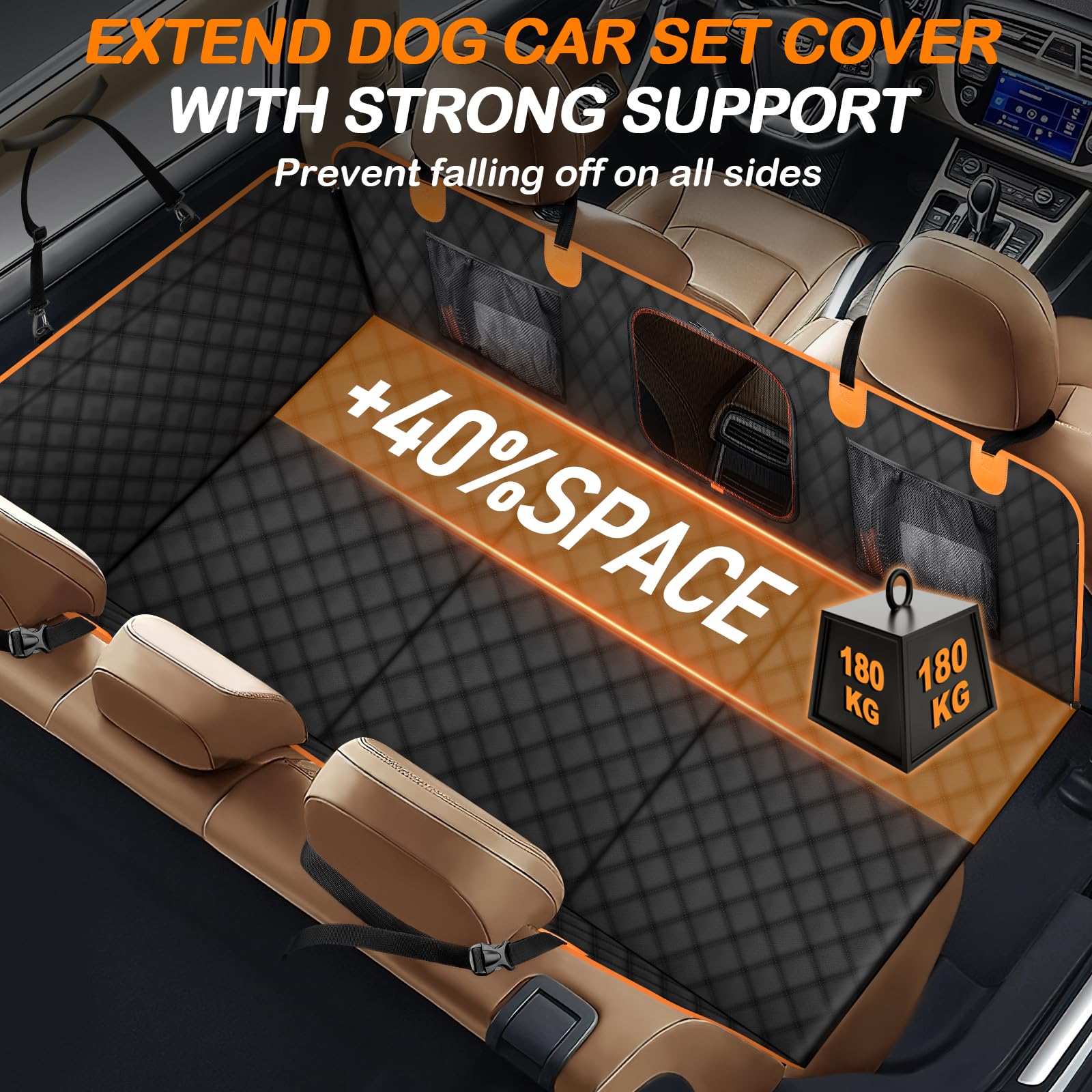 Icare Dog Car Seat Cover For Back Seat, Waterproof Back Seat Extender Supports 400Lb, Non-Slip Heavy Duty Dog Seat Cover Hard Bo