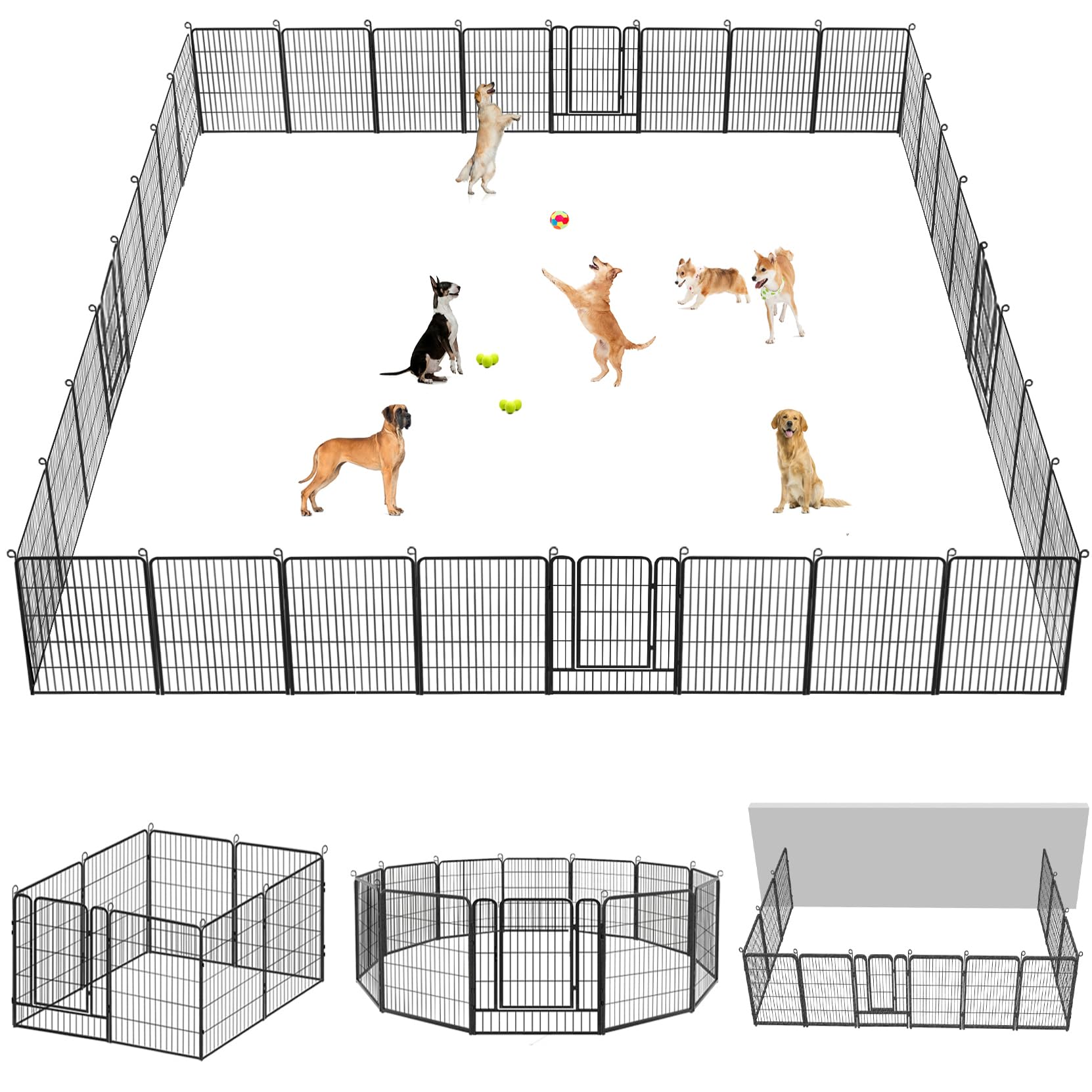 Jhsomdr Dog Playpen Dog Fence Outdoor For Yard, 32Inch 34 Panels Dog Pens Outside Anti-Rust Pet Playpen Exercise Pen With Lock F