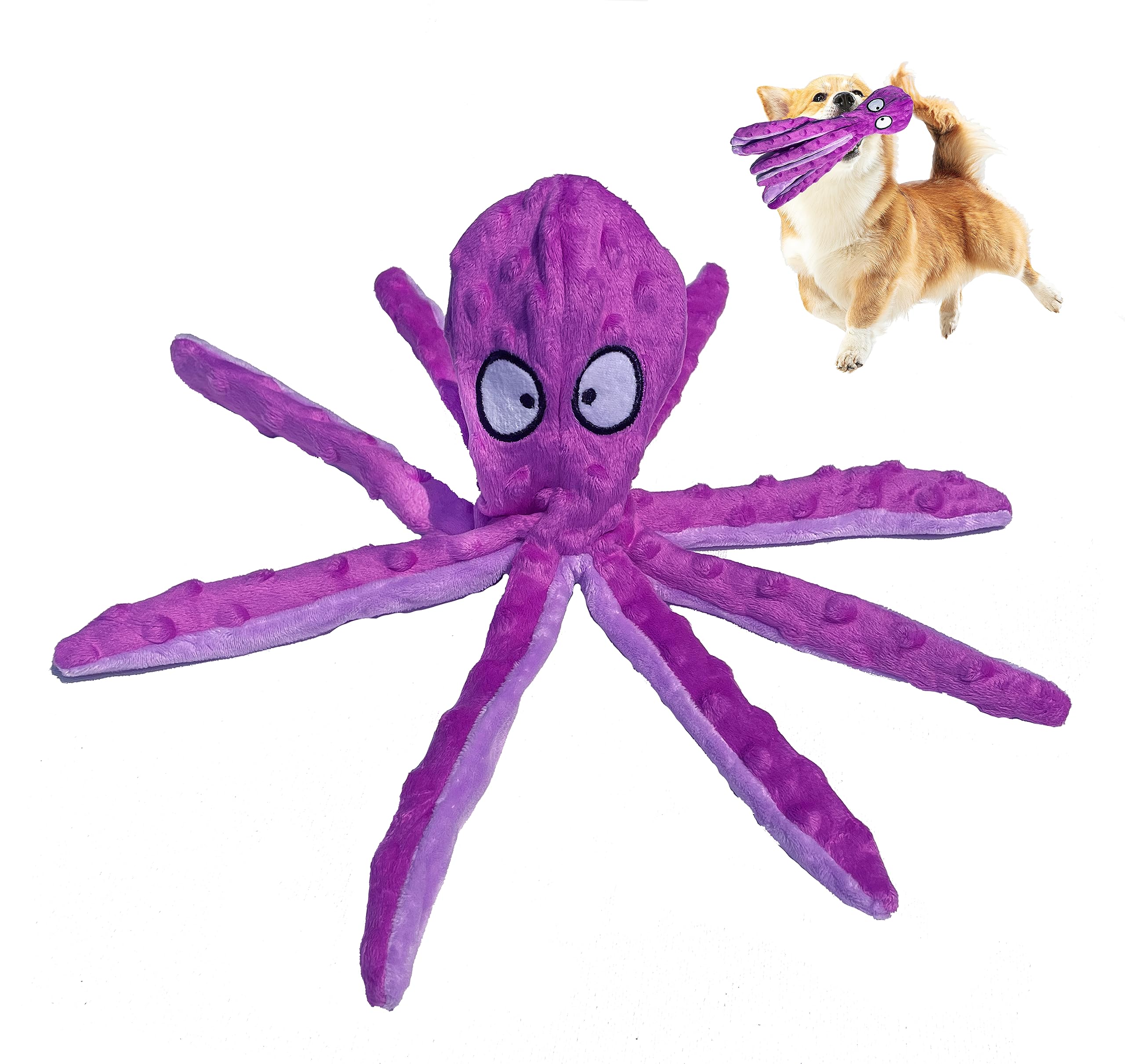 Shaggytailvillage Squeaky Dog Toys, Dog Toys For Small, Medium And Large Breeds, Tough Dog Toys To Keep Them Busy, Durable And Soft Crinkle Plush Puppy Toys For Boredom (Purple Octopus 1Pc)