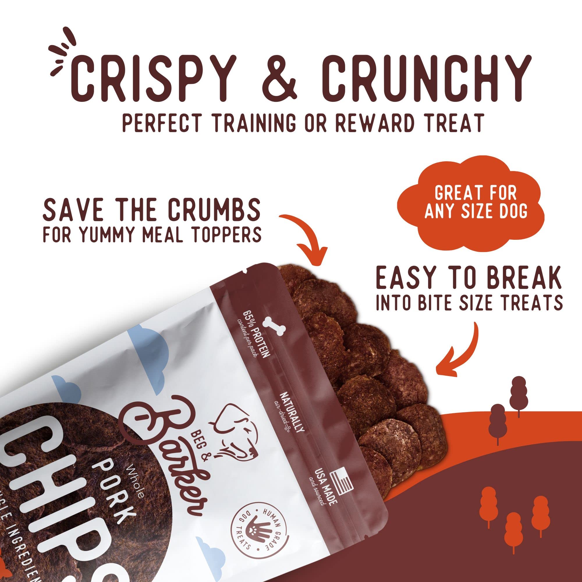 Beg & Barker Pork Chips for Dogs (8 Ounce, Pack of 1) - Single Ingredient Dog Treats Made for Large & Small Dogs Protein Human G