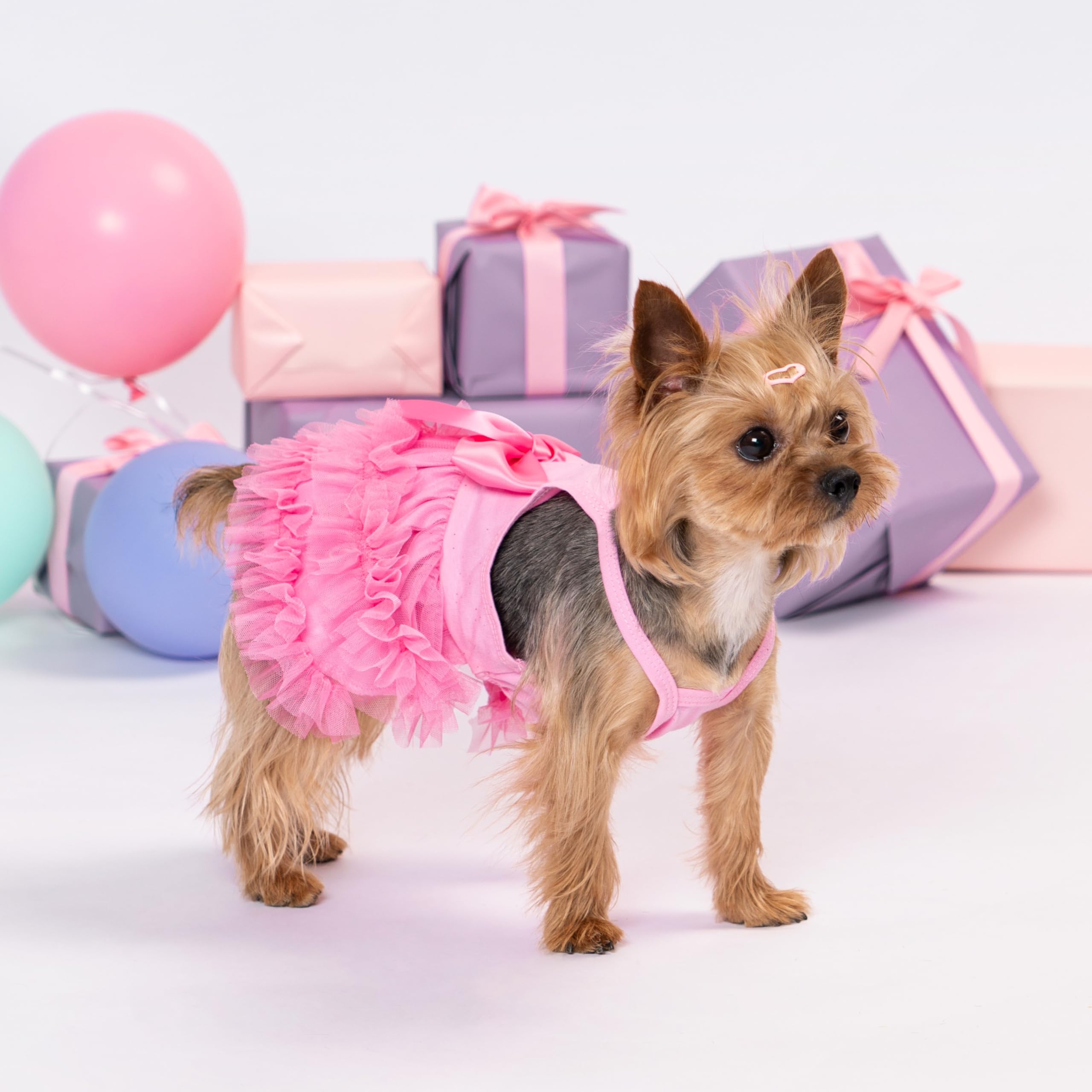 Fitwarm Sparkly Dog Tiered Dress, Fancy Dog Clothes For Small Dogs Girl, Bohemian Doggie Birthday Outfit, Pet Apparel, Pink, Xs