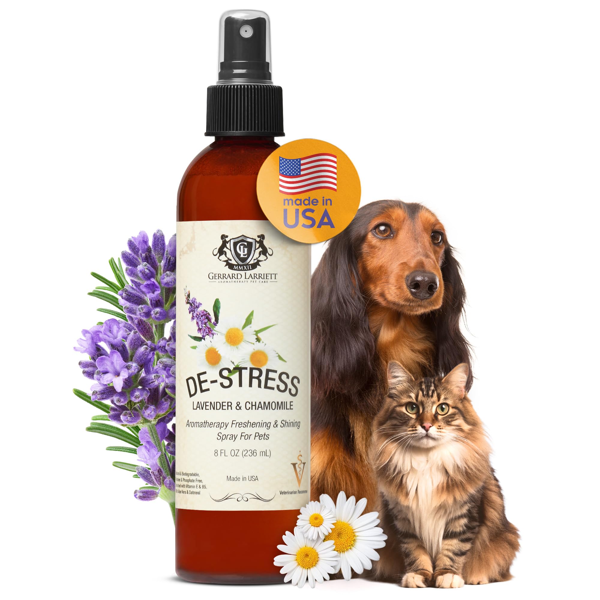 Gerrard Larriett Aromatherapy Freshening Spray for Pets - 8 Fl Oz - Chamomile & Lavender Scent - Calming Dog Spray