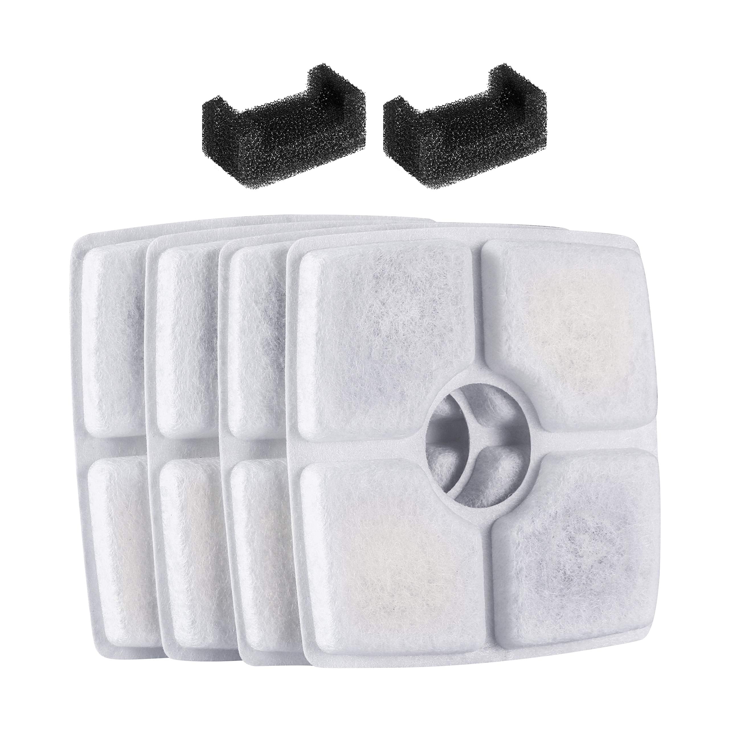 Wonder Creature Cat Fountain Filter For Cubic Cat Water Fountain, 4 Carbon Filters 2 Foam Filters Pack, Elliptical Cat Fountain Filter