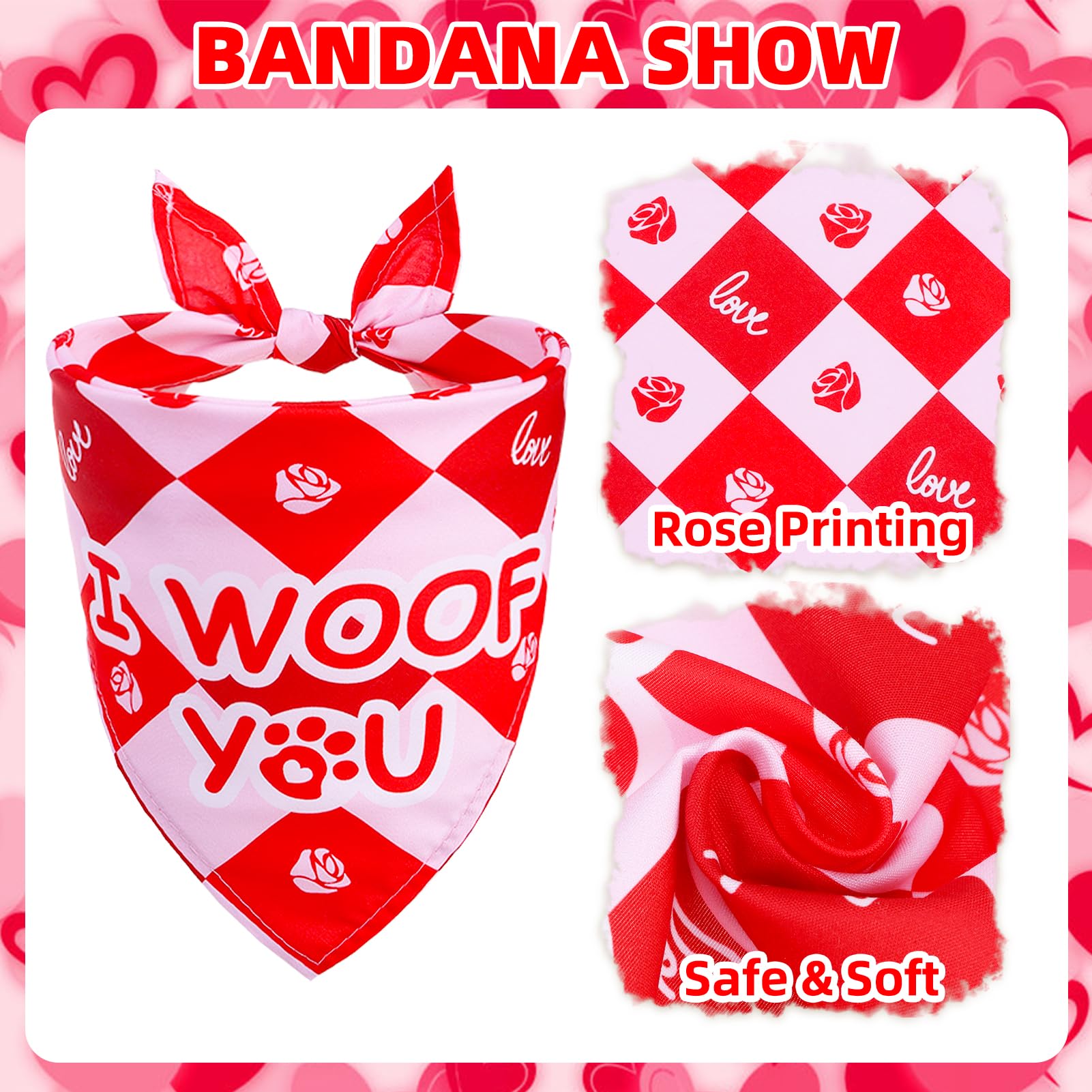 PUPTECK Valentine Dog Bandana Scarf with Cute Doggy Love Hat, Costume Decorations Supplies for Small Medium Large Dogs Boy Girl