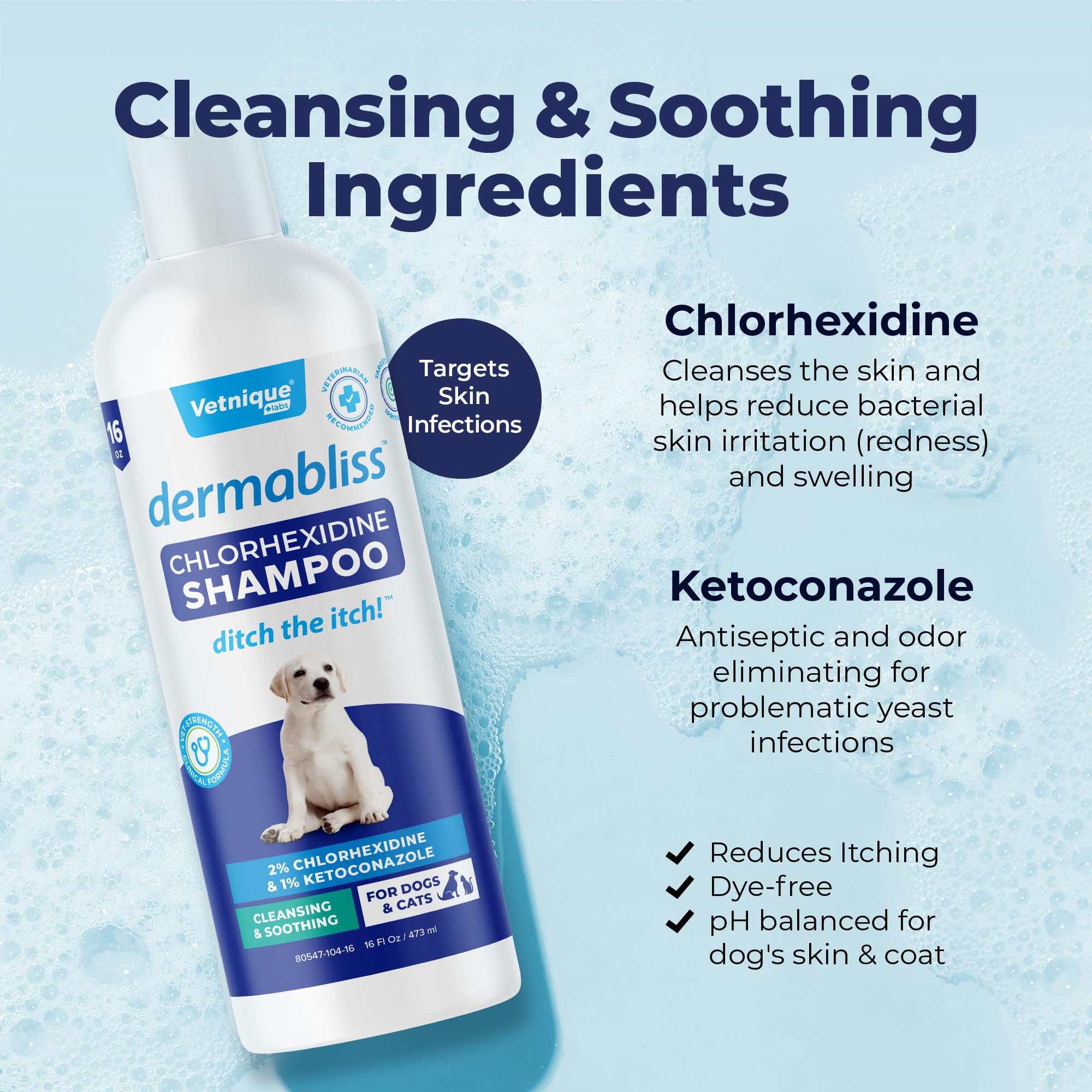 Vetnique Dermabliss Chlorhexidine for Dogs Skin Health - Antibacterial Medicated Dog Shampoo - for Skin Infections & Irritation,
