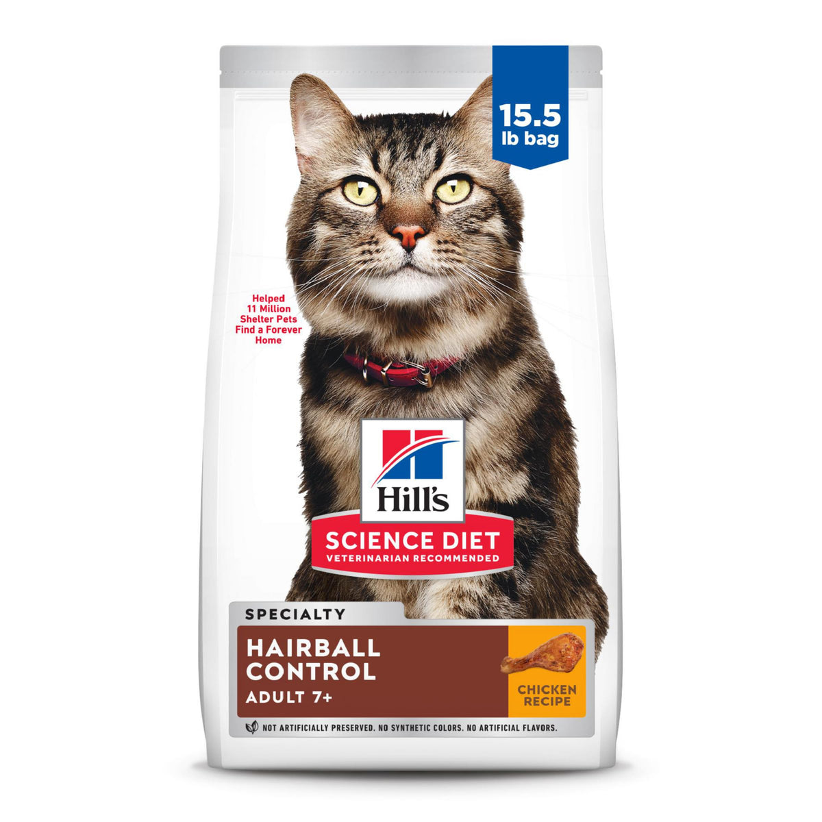 Hill'S Science Diet Hairball Control, Senior Adult 7+, Hairball Control Support, Dry Cat Food, Chicken Recipe, 15.5 Lb Bag