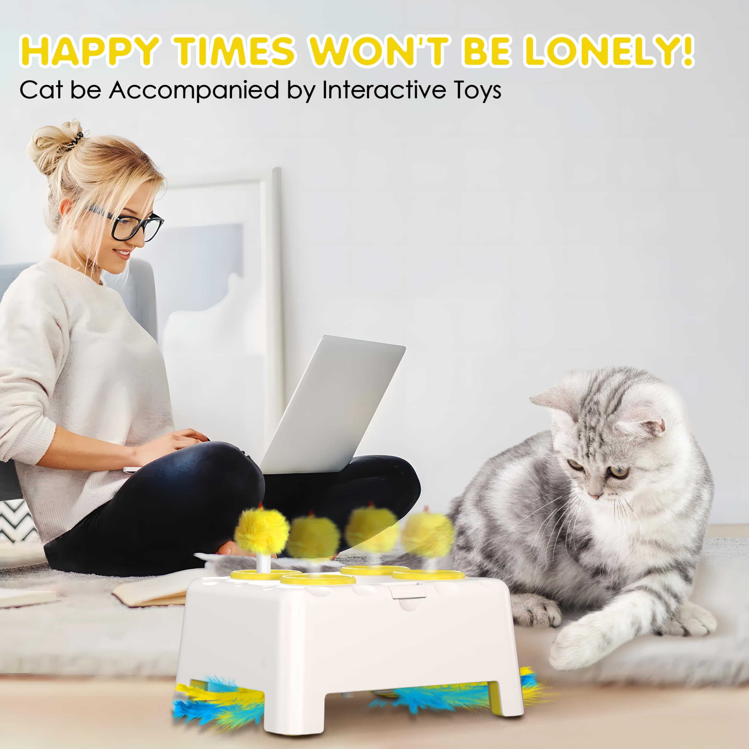 Kezlume Cat Toys, 2 In1 Automatic Interactive Cat Toys For Indoor Cats, 4 Holes Mice Whack A Mole Cat Mouse Toy With Moving Feat