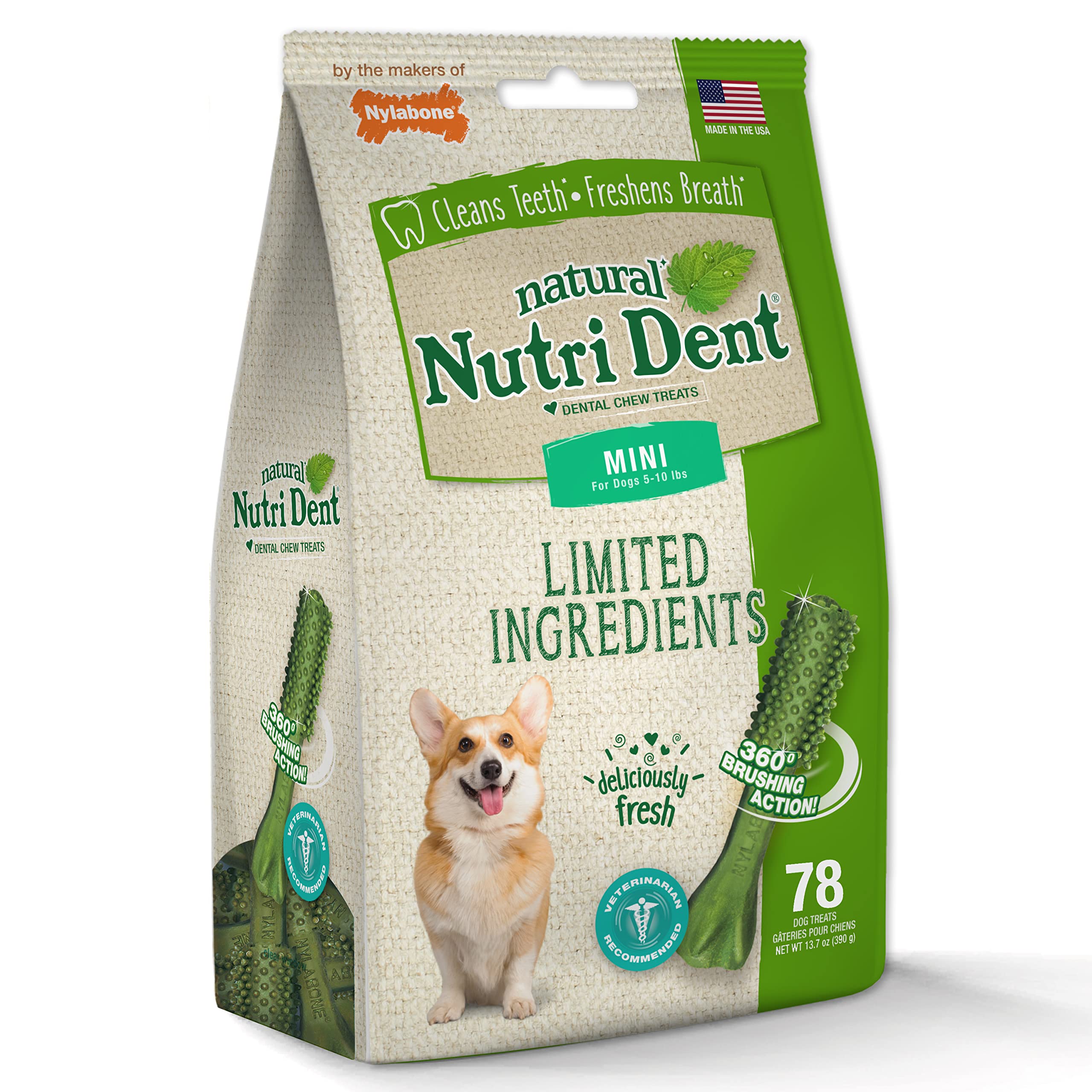 Nylabone Nutri Dent Natural Dental Fresh Breath Flavored Chew Treats Mini (78 Count)