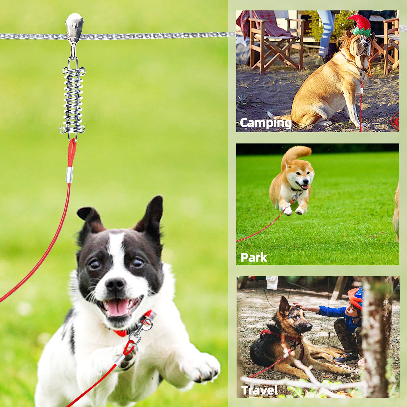 Snagle Paw Dog Tie Out Runner For Yard,Trolley System For Large Dogs,Heavy Duty Dog Run Cable With 10Ft Pulley Runner Line For Dogs Up To 125Lbs,Yard Or Camping,75Ft