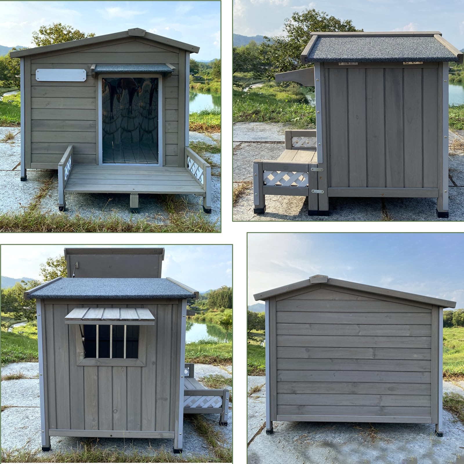 Dog House Outdoor Wooden Dog Kennel Outdoor Weatherproof Chew-Proof Iron Frame, Removable Floor And Adjustable Window For Small