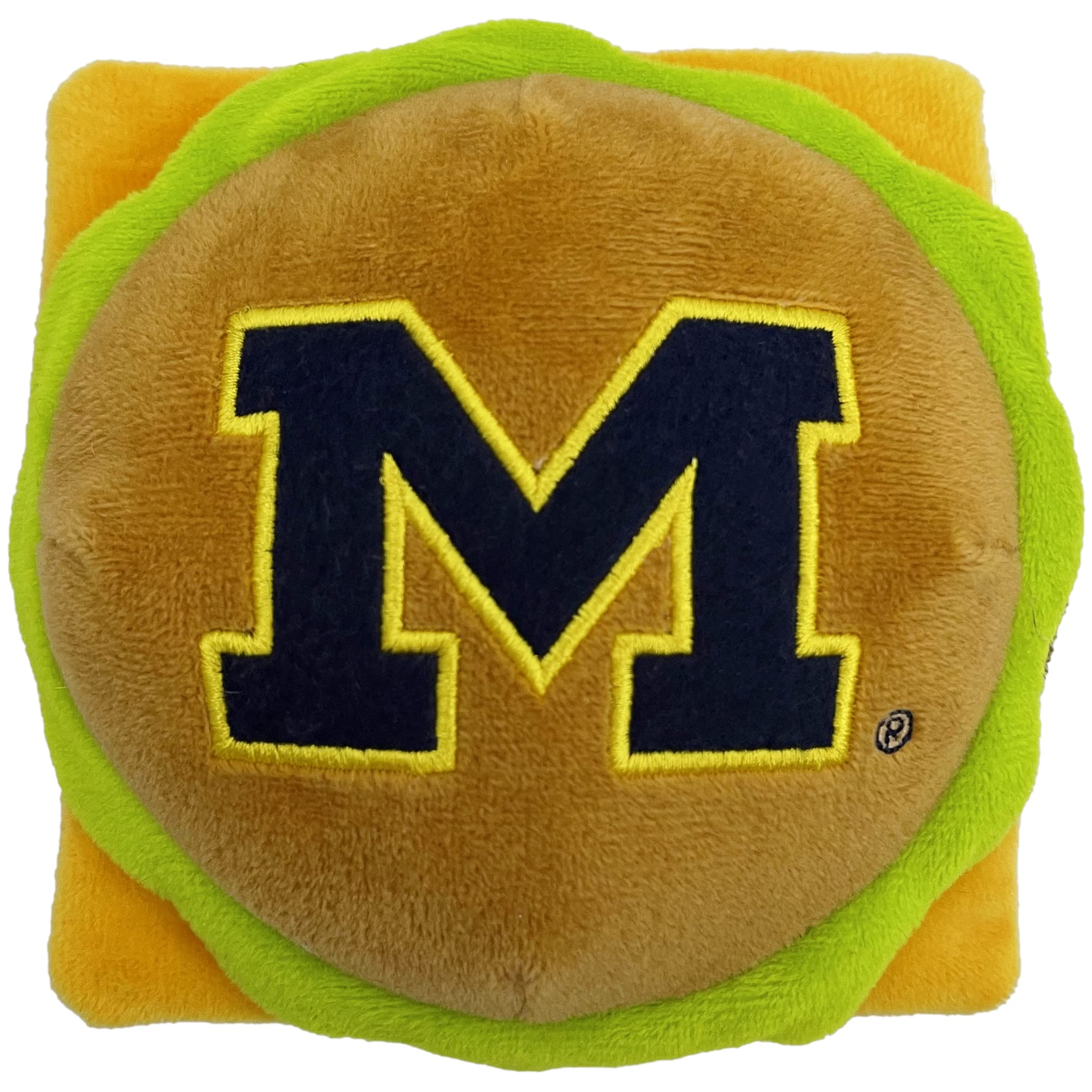 Ncaa Michigan Wolverines Cheeseburger Plush Dog & Cat Squeak Toy- Cutest Stadium Hamburger Snack Plush Toy For Dogs & Cats With 