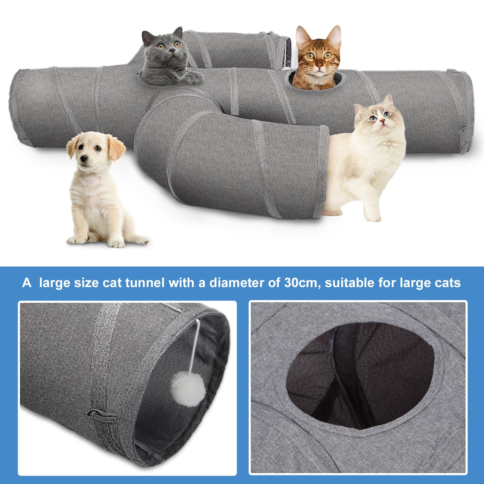 Ownpets Cat Tunnel Large 12 Inch Diameter Sturdy Oxford Fabric Cat Tunnel Toy, Cactus Shape Collapsible Cat Tunnels For Indoor C