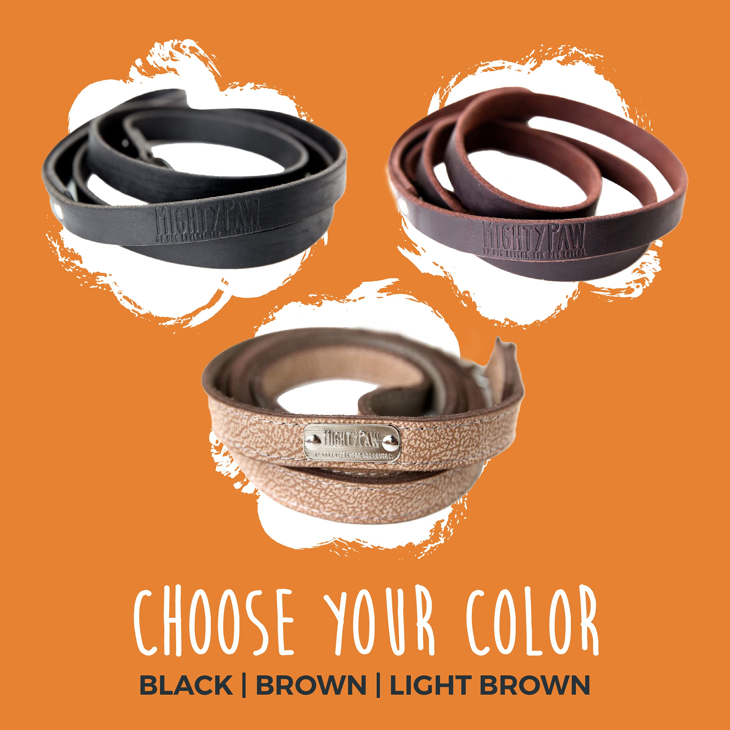 Mighty Paw Leather Dog Leash - Genuine Distressed Material - Premium - Suitable For All Pet Sizes - Heavy Duty Dogs Leashes - Modern - Dark