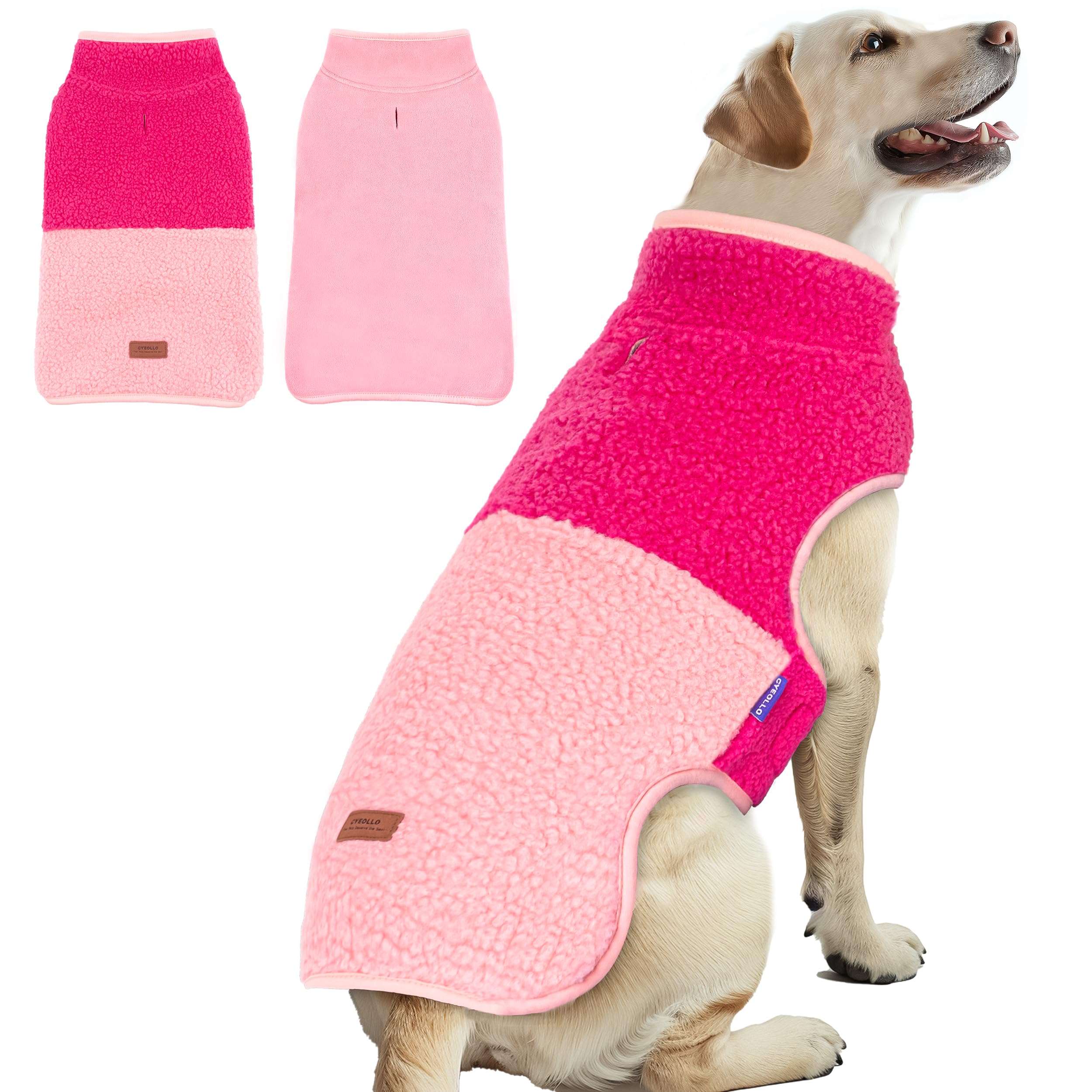 Cyeollo Warm Dog Coat - Reversible Fleece Jacket For Large Dogs, Soft Winter Coat With Leash Hole, Rose Red Xxxl