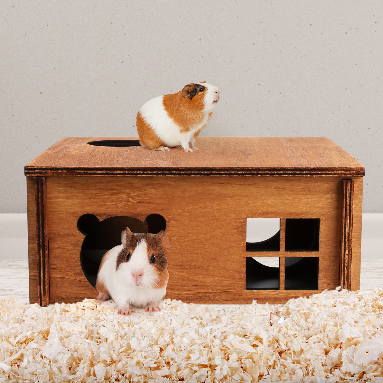 Hamster Multi Chamber Maze Hideout: Wooden Maze Tunnel House Exploring Toys For Hamster Gerbils Mice Guinea Pig Chinchillas, Small Animals Hideout And House - Brown