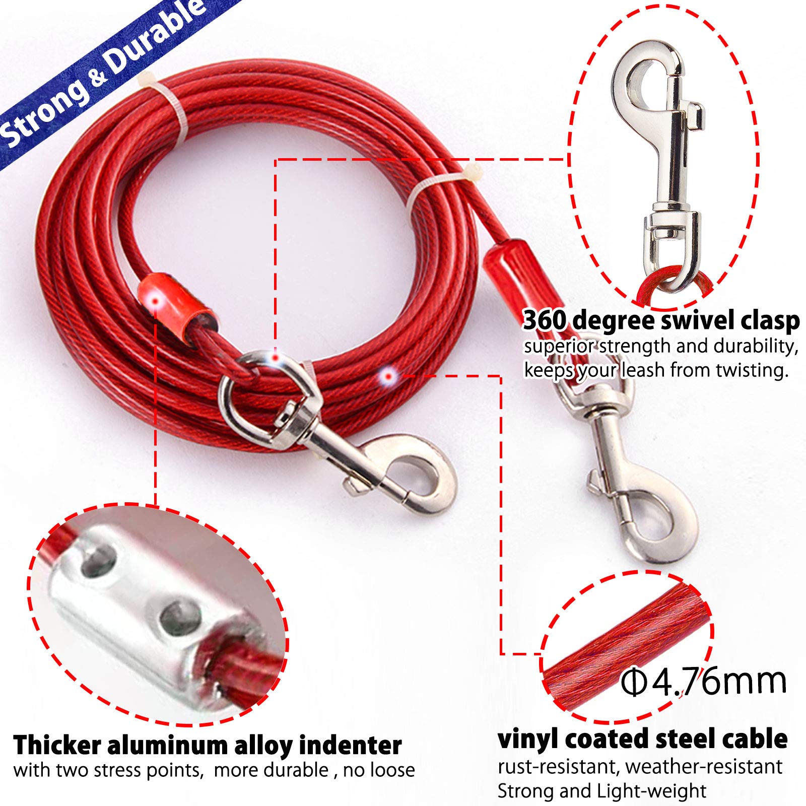 Heavy Duty Dog Tie Out Cable And Stake - 360 No Tangle Dog Yard Stake And Leash For Small To X-Large Dogs Or Two Dogs Up To 180