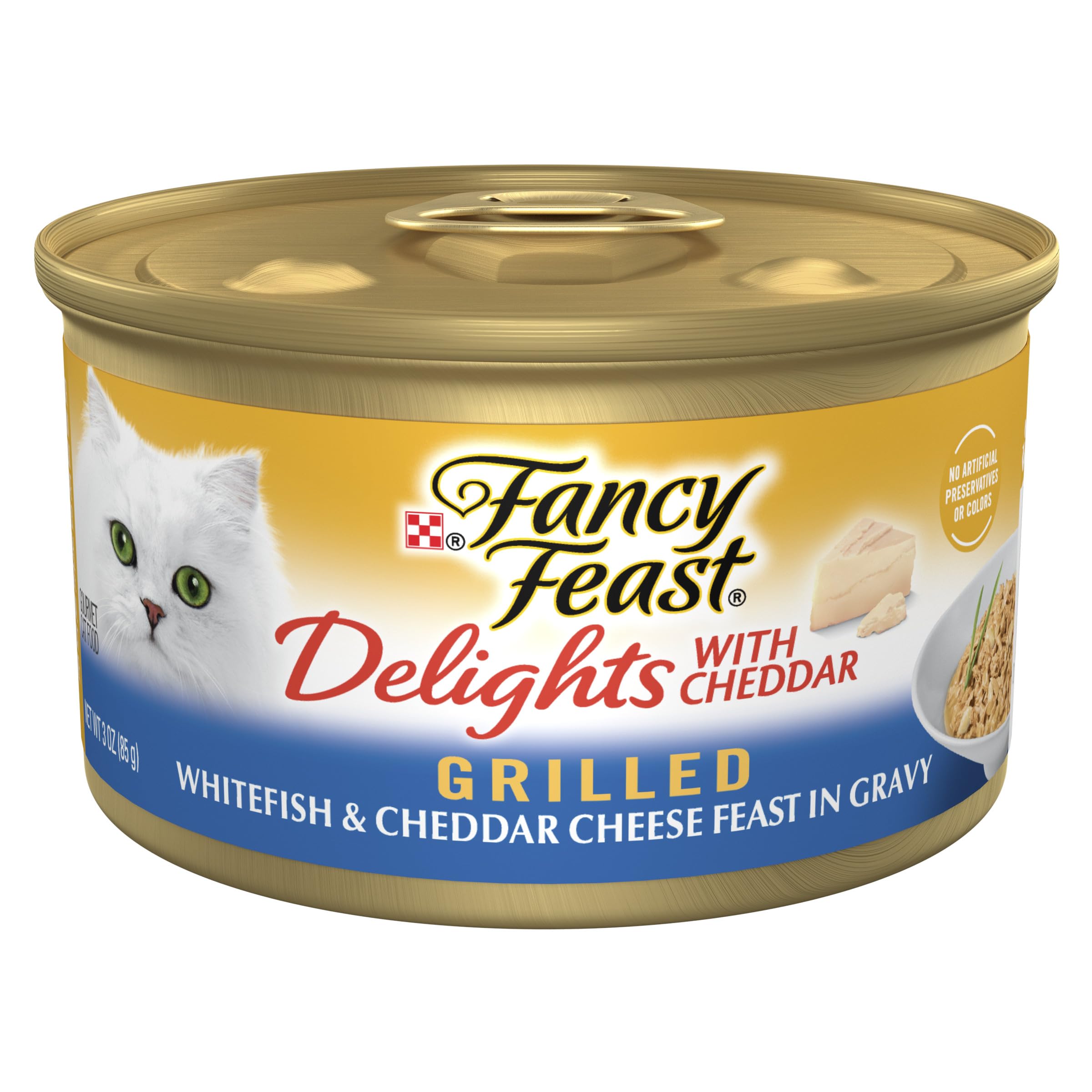 Purina Fancy Feast Delights With Cheddar Grilled Whitefish and Cheddar Feast in Wet Cat Food Gravy Cat Food - (Pack of 24) 3 oz.