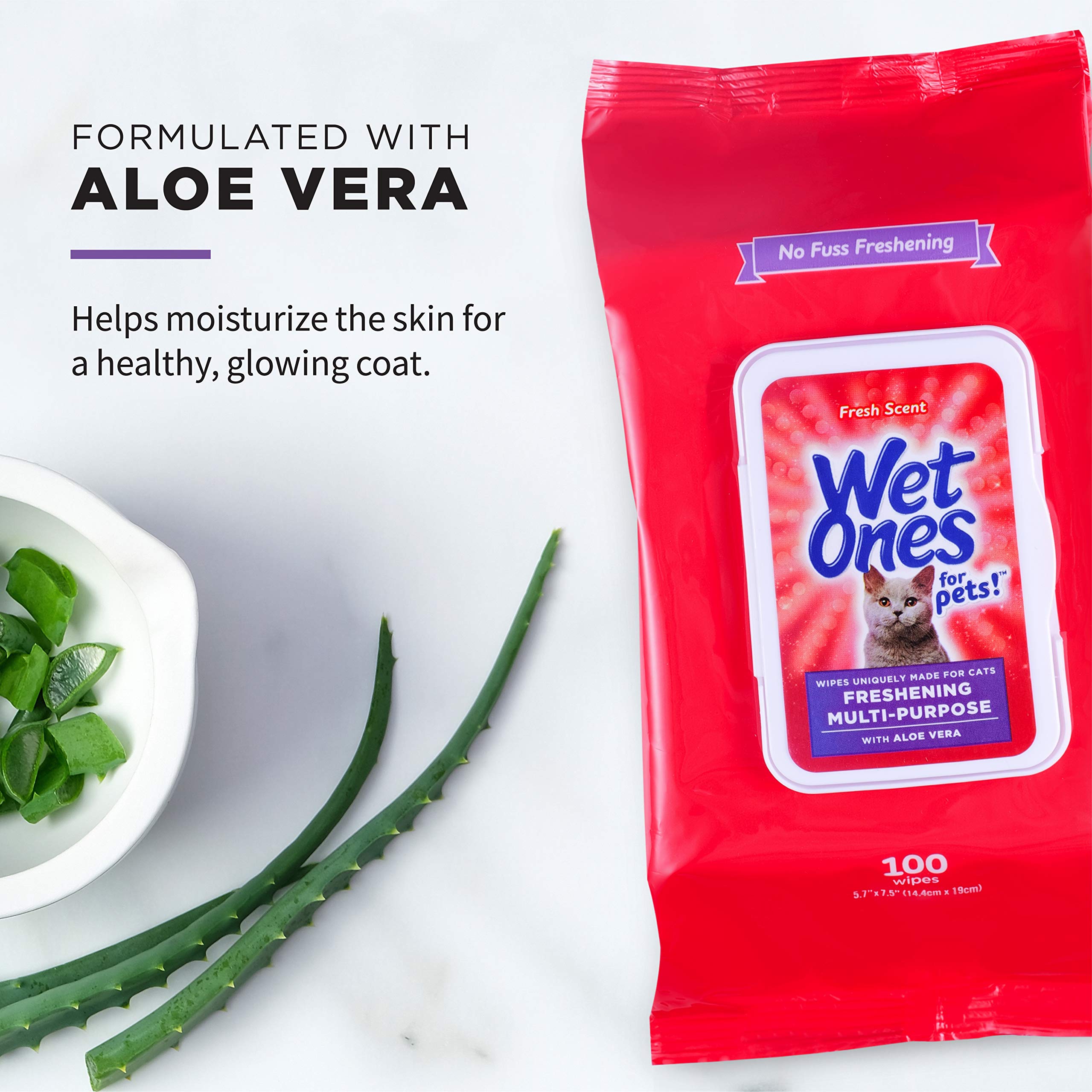 Wet Ones For Pets Freshening Multipurpose Wipes For Cats With Aloe Vera, 100 Ct - 3 Pack | Easy To Use Cat Cleaning Wipes, Fresh