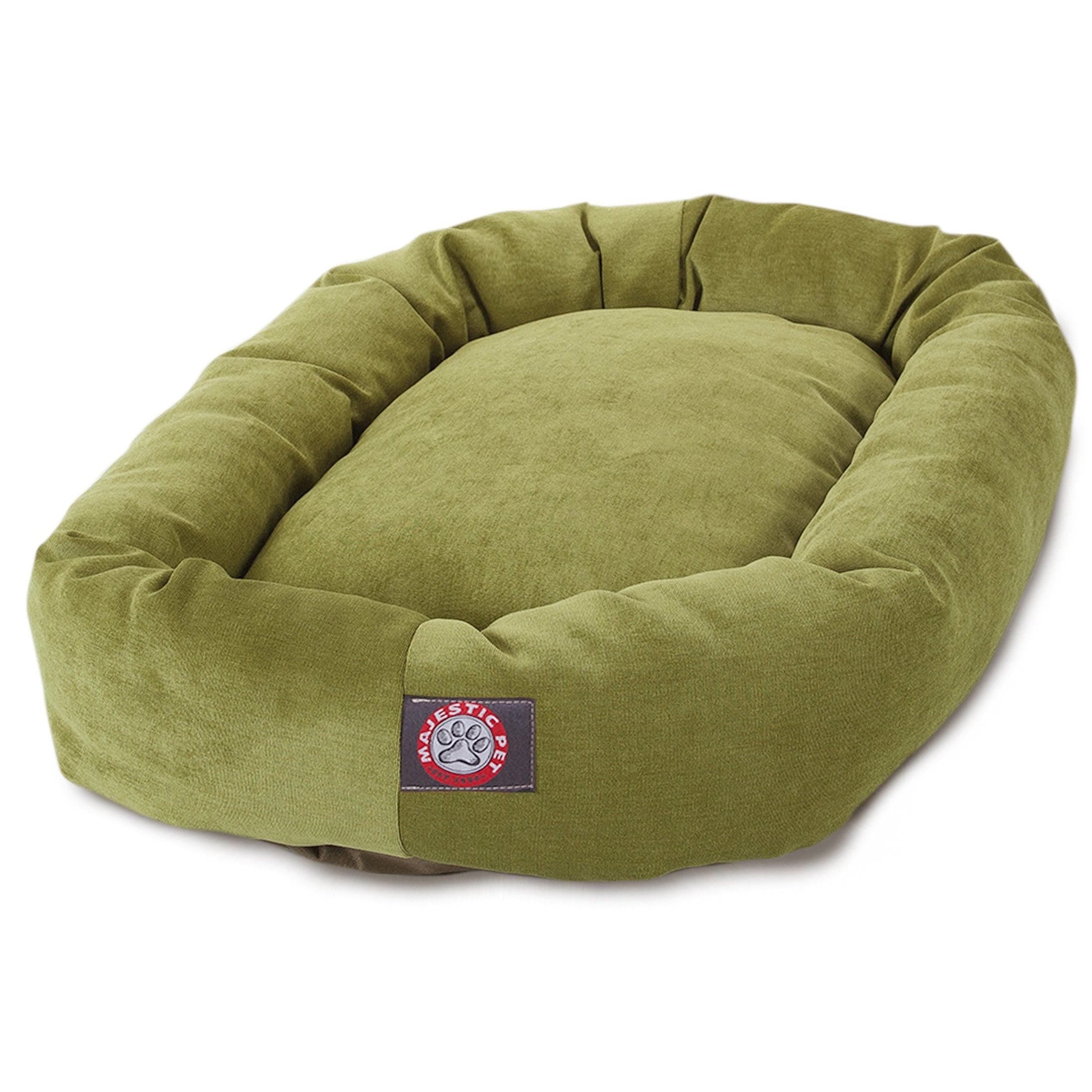 Majestic Pet 52 Inch Micro Velvet Calming Dog Bed Washable – Cozy Soft Round Dog Bed With Spine For Head Support - Fluffy Donut Dog Bed 52X35X11 (Inch) – Round Pet Bed X- Large – Apple