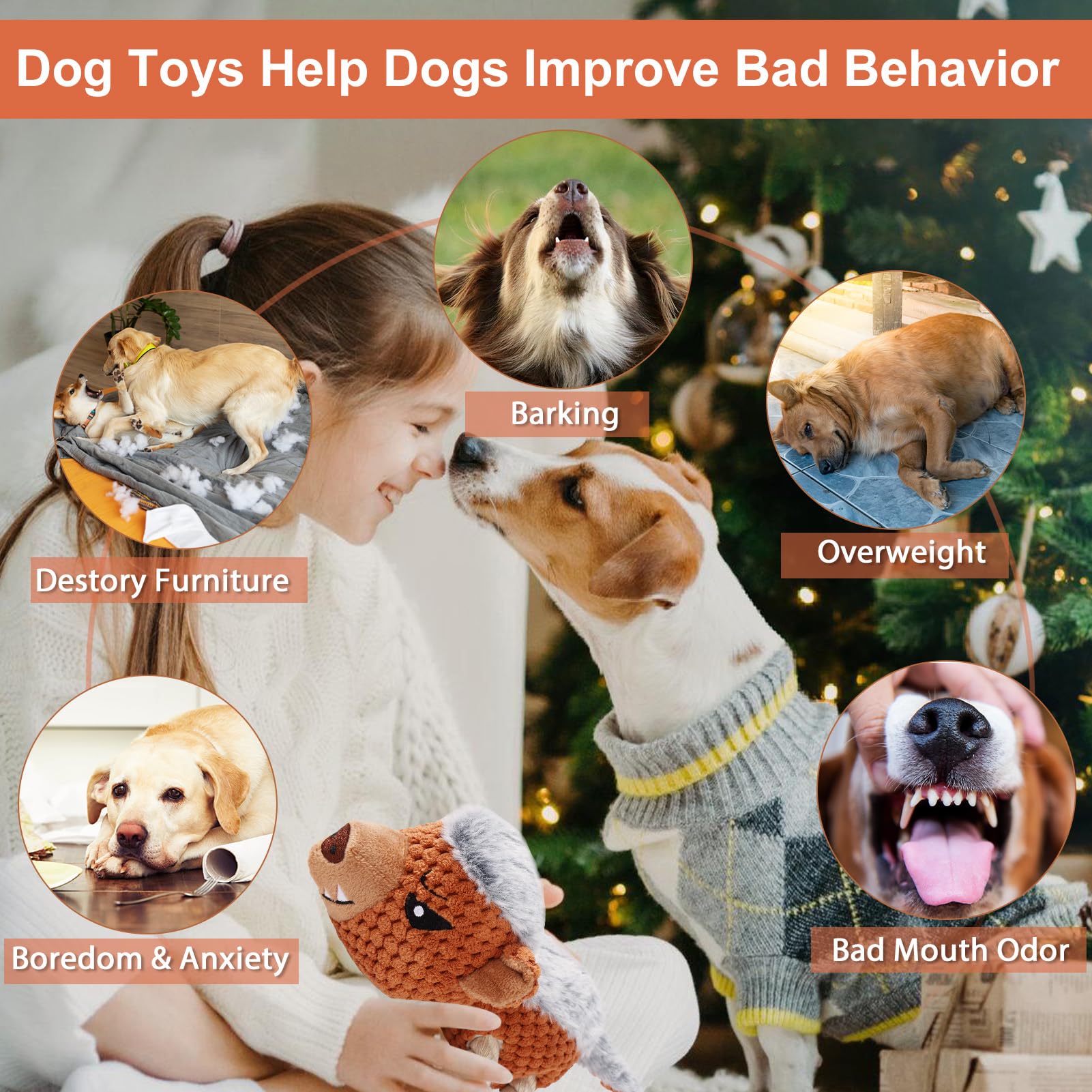 Letsmeet Dog Toys - Squeaky Interactive Plush Dog Toy with Rope, Chew Toy for Large Dogs, Small Dogs & Puppies - Tug of War Dog