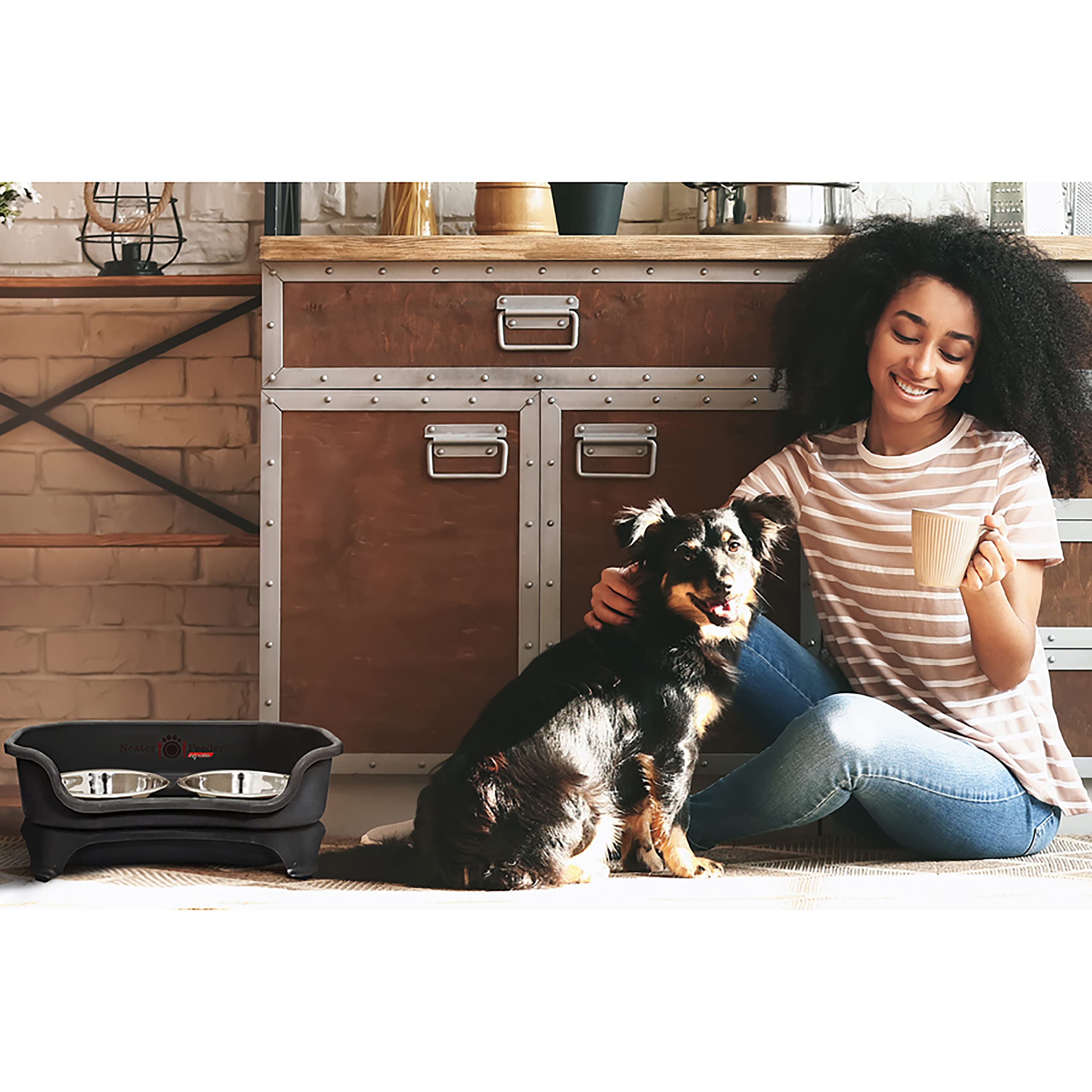 Neater Pets Neater Feeder Express Mess-Proof Elevated Food & Water Bowls For Small Dogs, Black