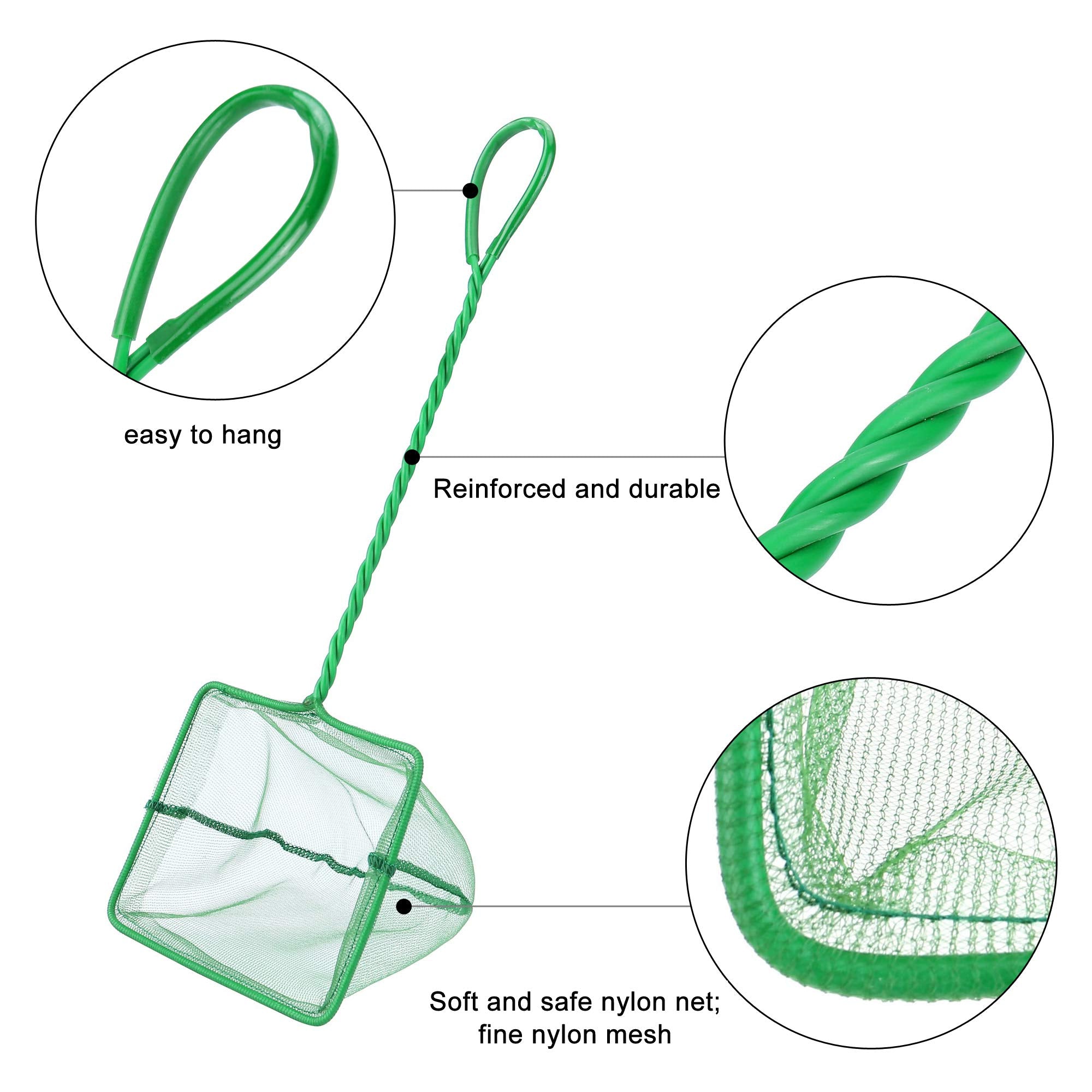 Filhome 2 Pcs Aquarium Fish Net, 5 inches Fine Mesh Quick Catch Fish Net for Fish Tank Betta Fishing Net