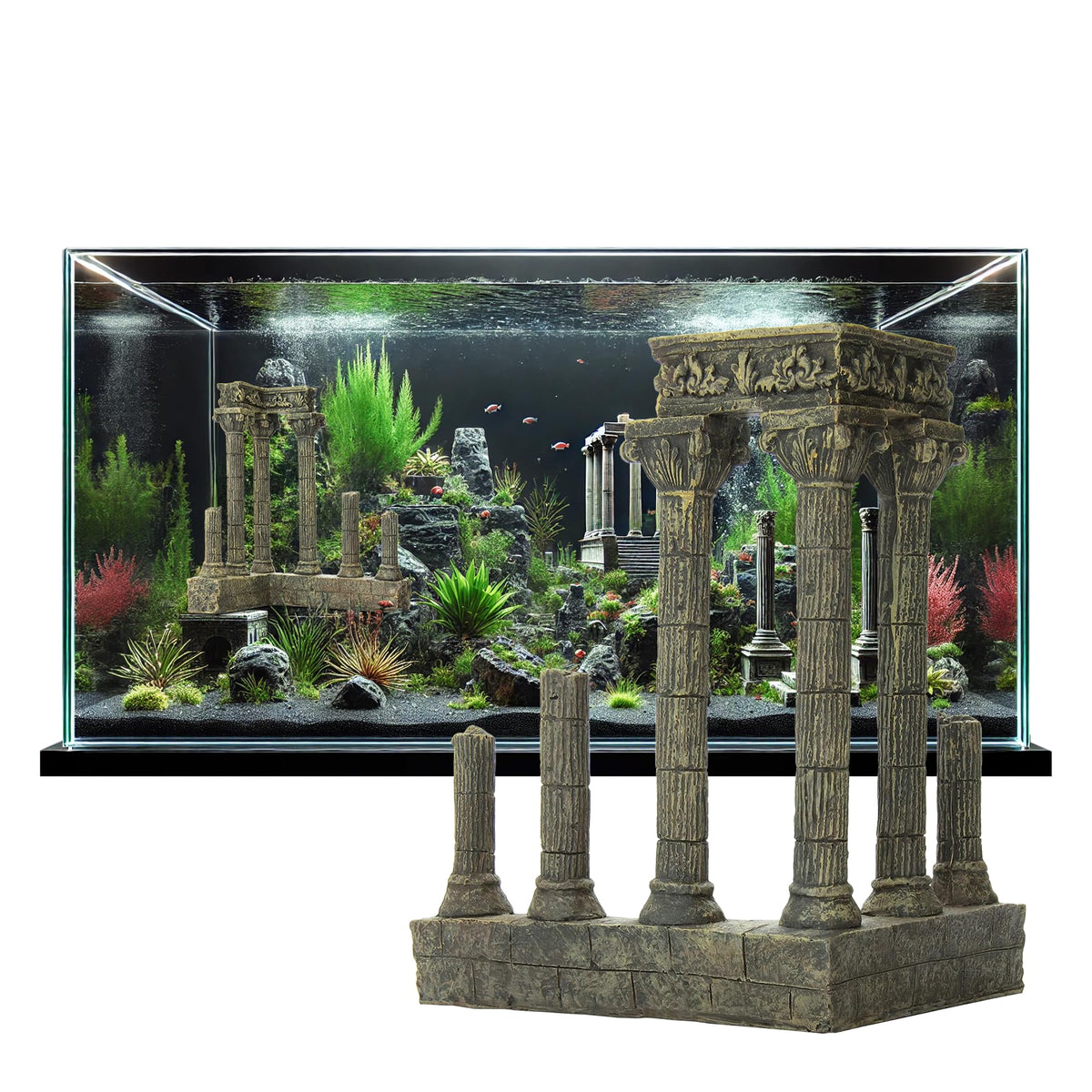 Sporn Corner Column Fish Tank Decorations Hideout, Aquascape Your Large Fish Tank Decorations With Lifelike Ancient Ruins Aquari