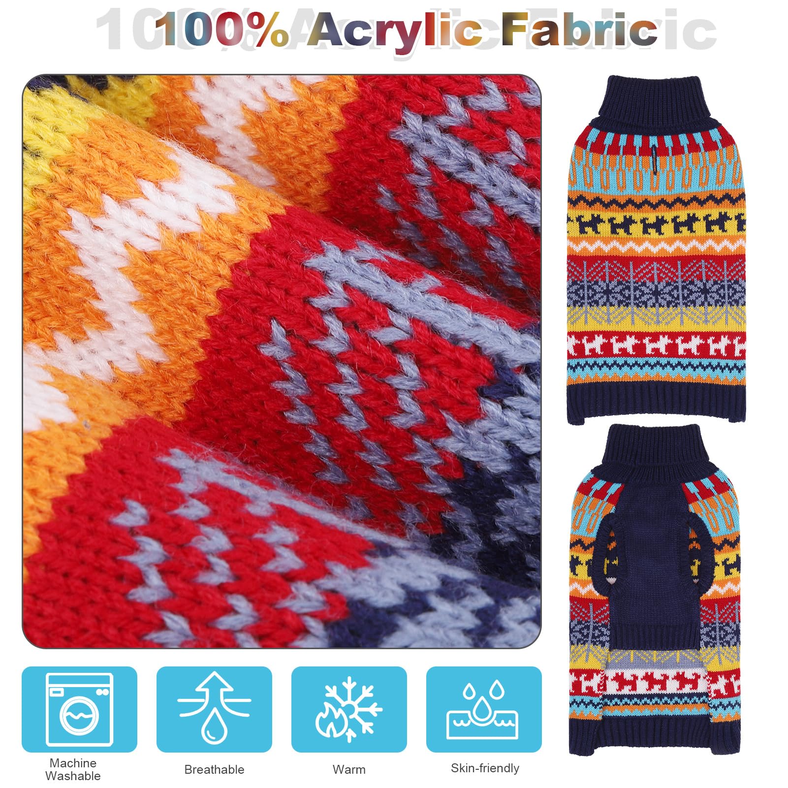 Mihachi Dog Sweater - Winter Coat Apparel Clothes with Colorful Stripes for Cold Weather