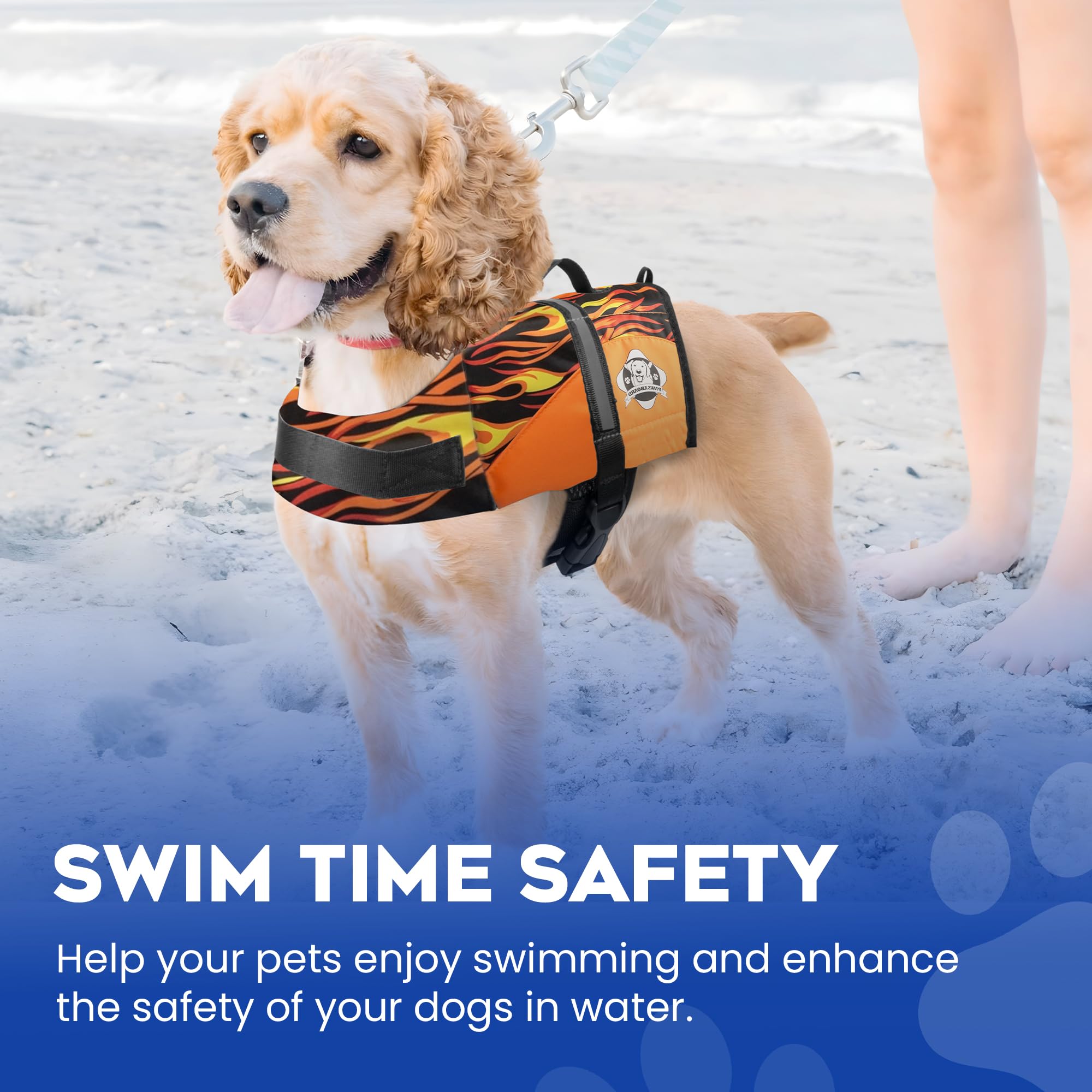 Paws Aboard Dog Life Jacket - Keep Your Canine Safe with a Nylon Life Vest for Swimming and Boating - Racing Flames - Design to Choose - XXS to XL