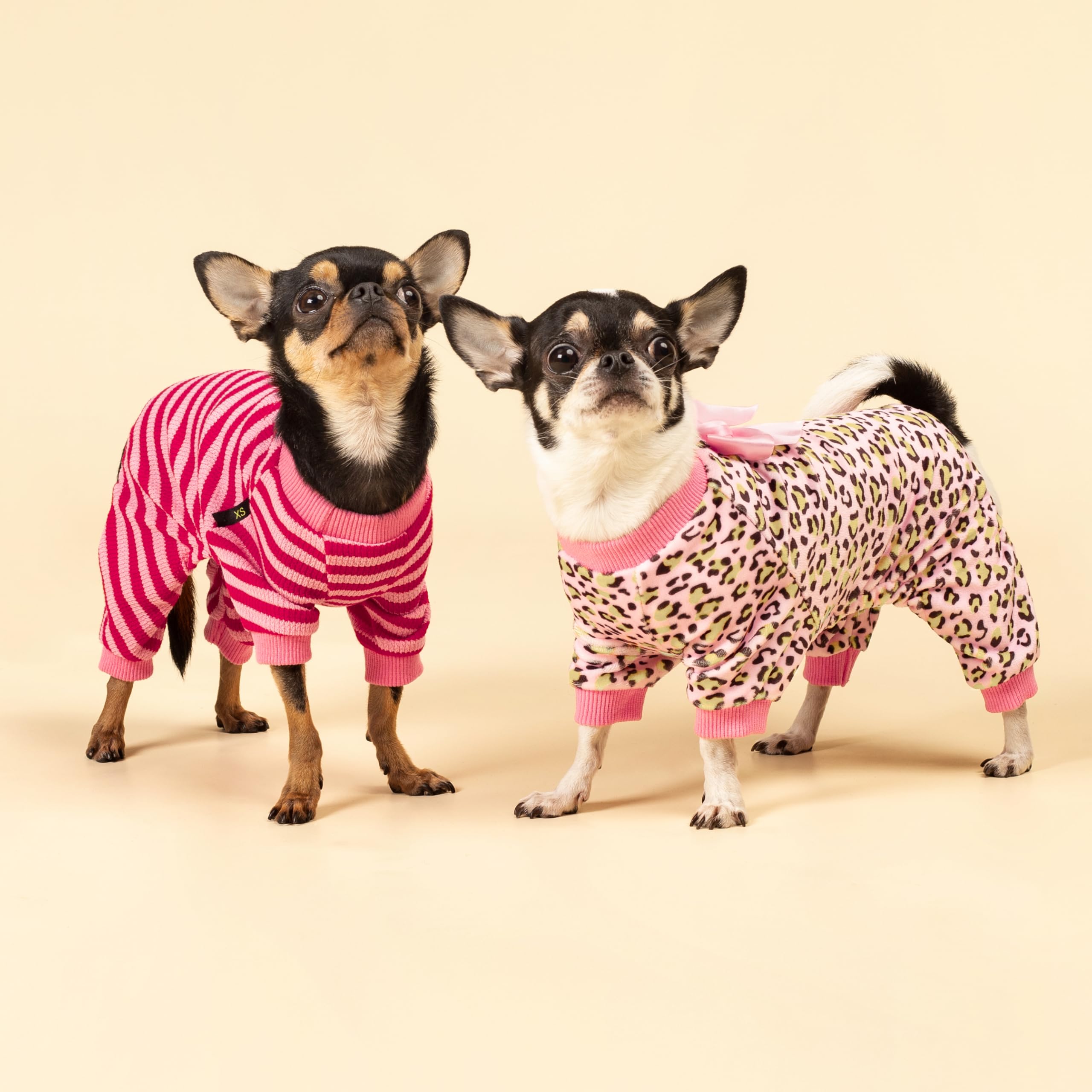 Fitwarm Leopard Dog Pajamas, Fleece Dog Clothes For Small Dogs Girl With Legs, Pet Onesie, Cat Outfit, Pink, Small