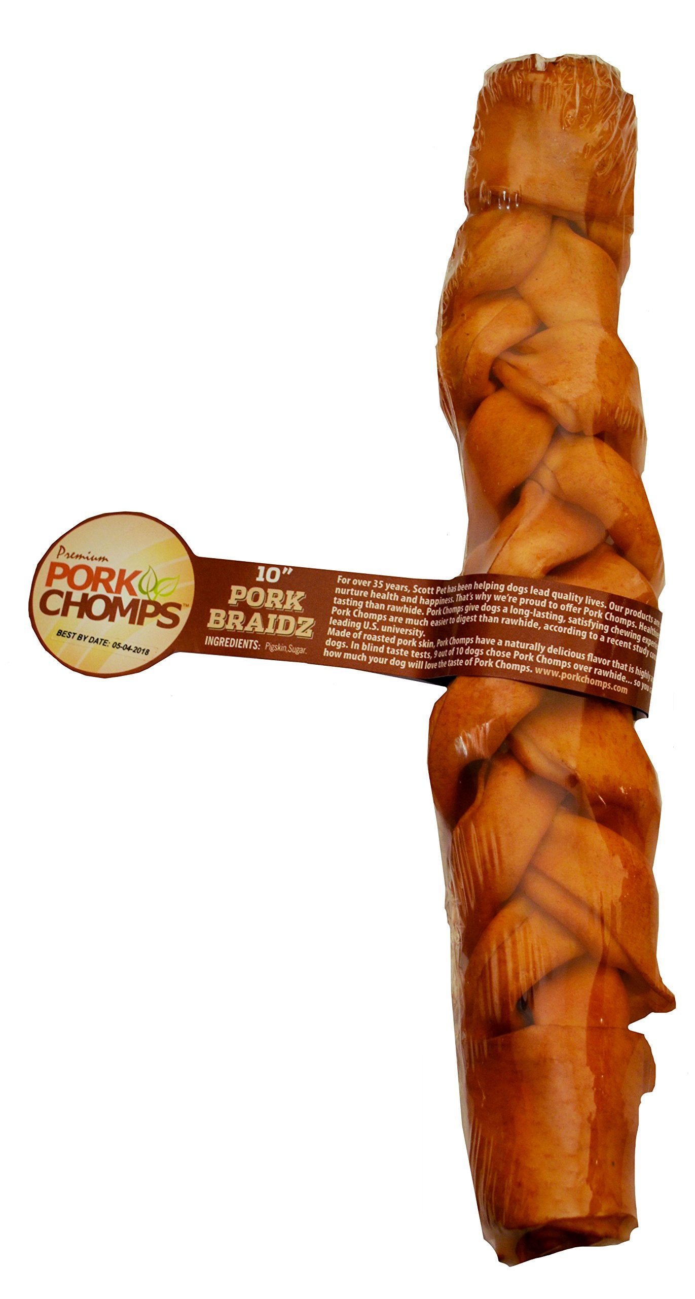 Pork Chomps Roasted Pork Skin Dog Chew, 10-inch Braid, 1 Count