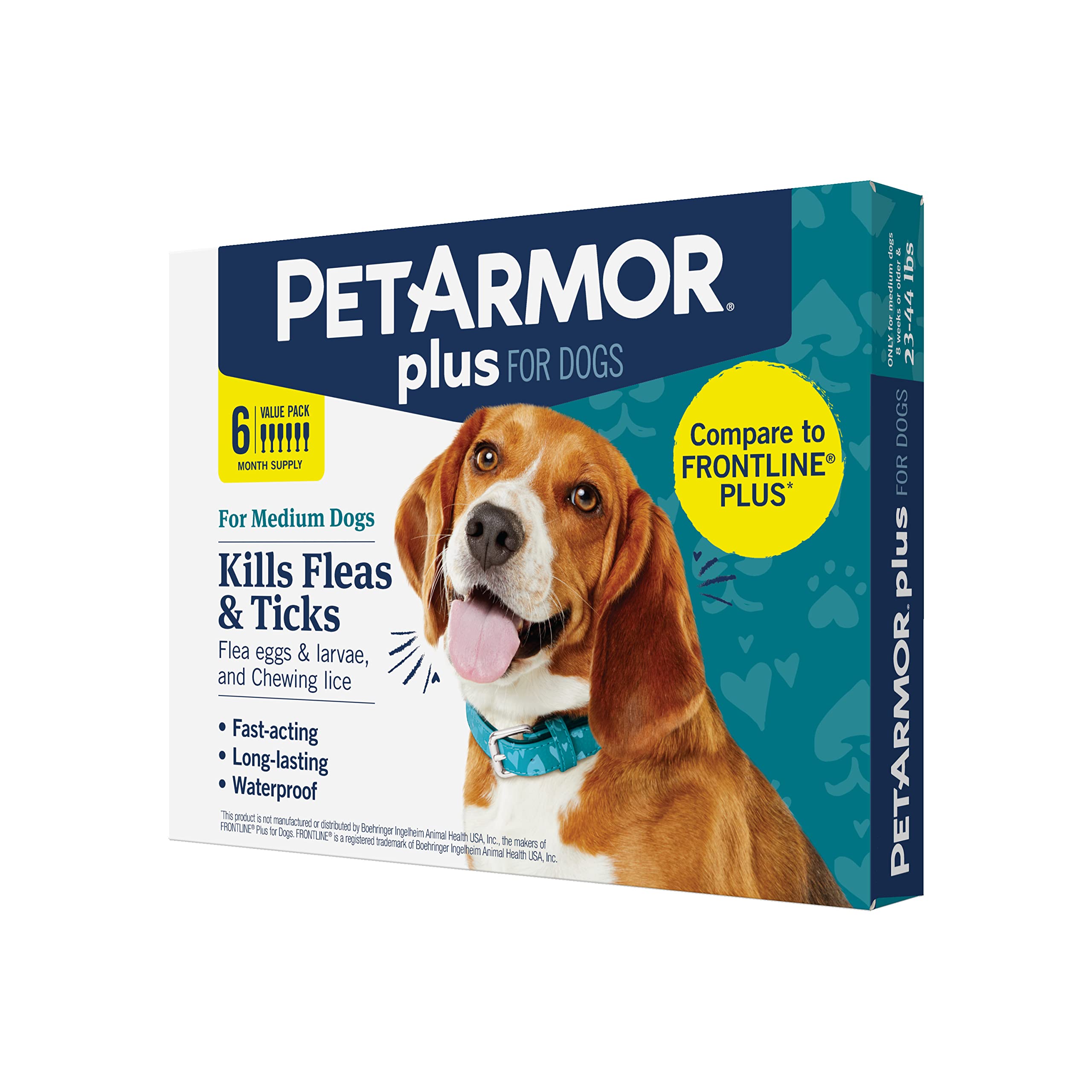 PetArmor Plus Flea and Tick Prevention for Dogs, Dog Flea and Tick Treatment, Waterproof Topical, Fast Acting, Medium Dogs (23-4