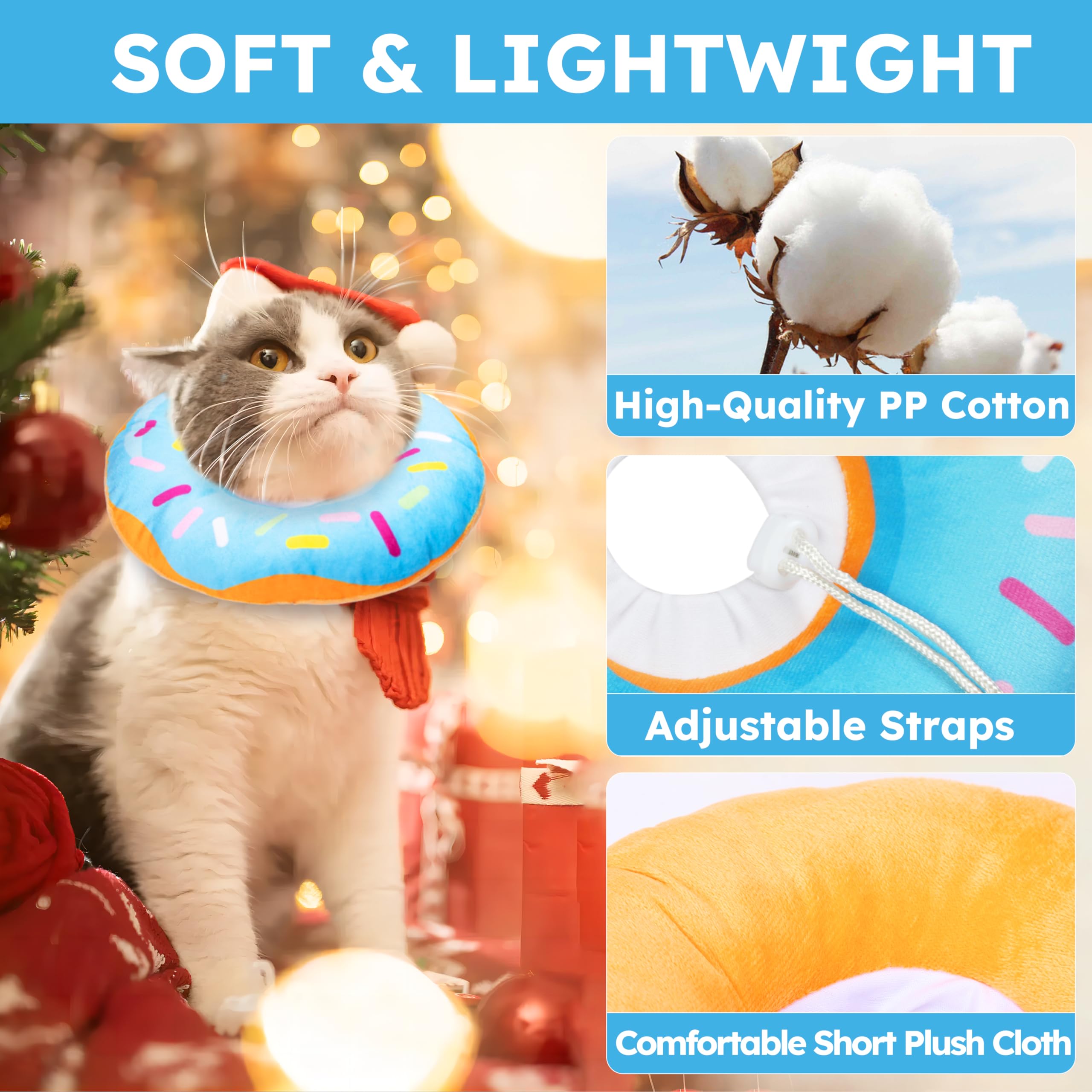 Hpetppy Cat Cone Collar Soft, Cat Recovery Collar for Wound Healing Cute Cat Donut Adjustable Cat Cones to Stop Licking Comforta