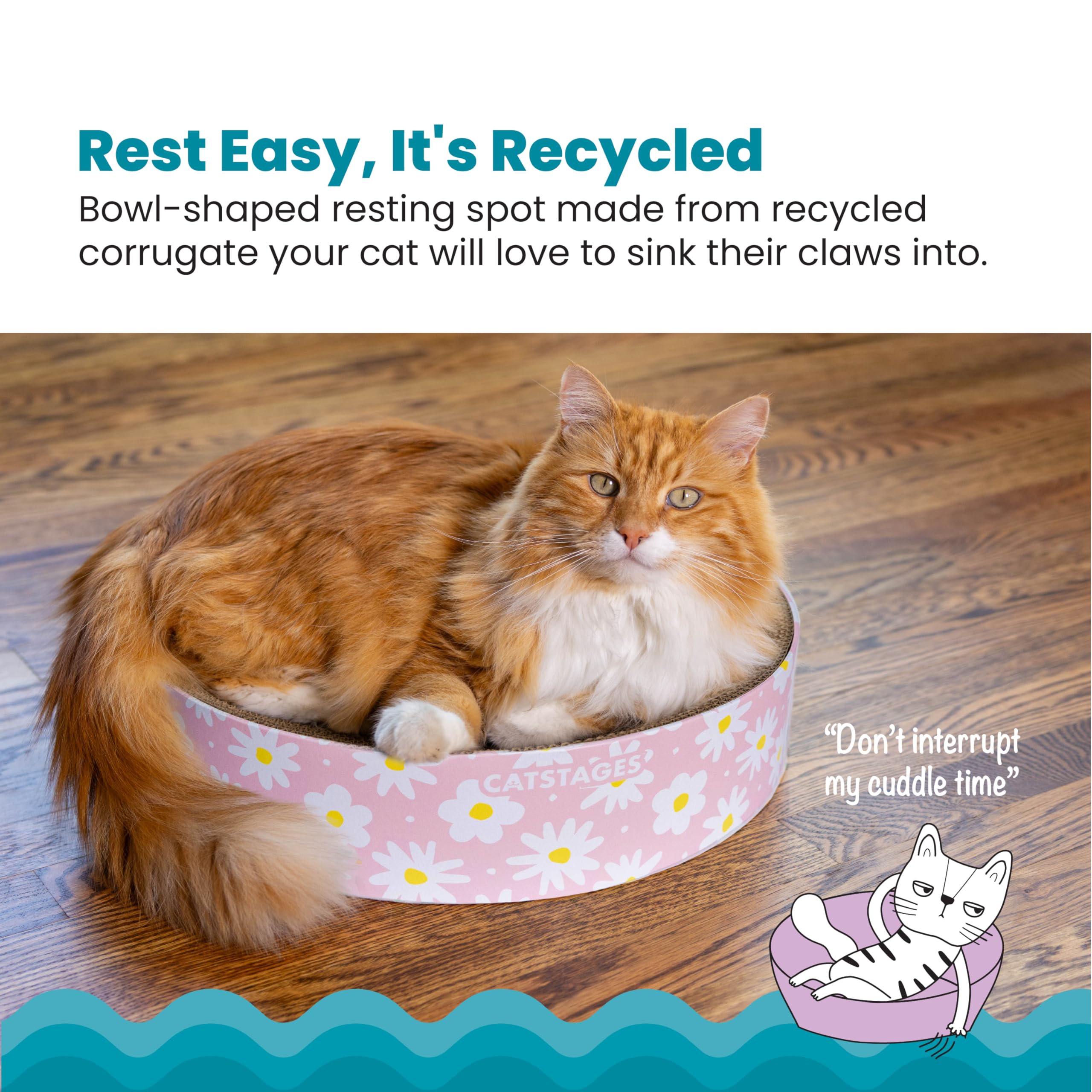 Catstages Scratch & Snuggle Corrugated Cat Scratcher And Lounger, Daisy, Pink