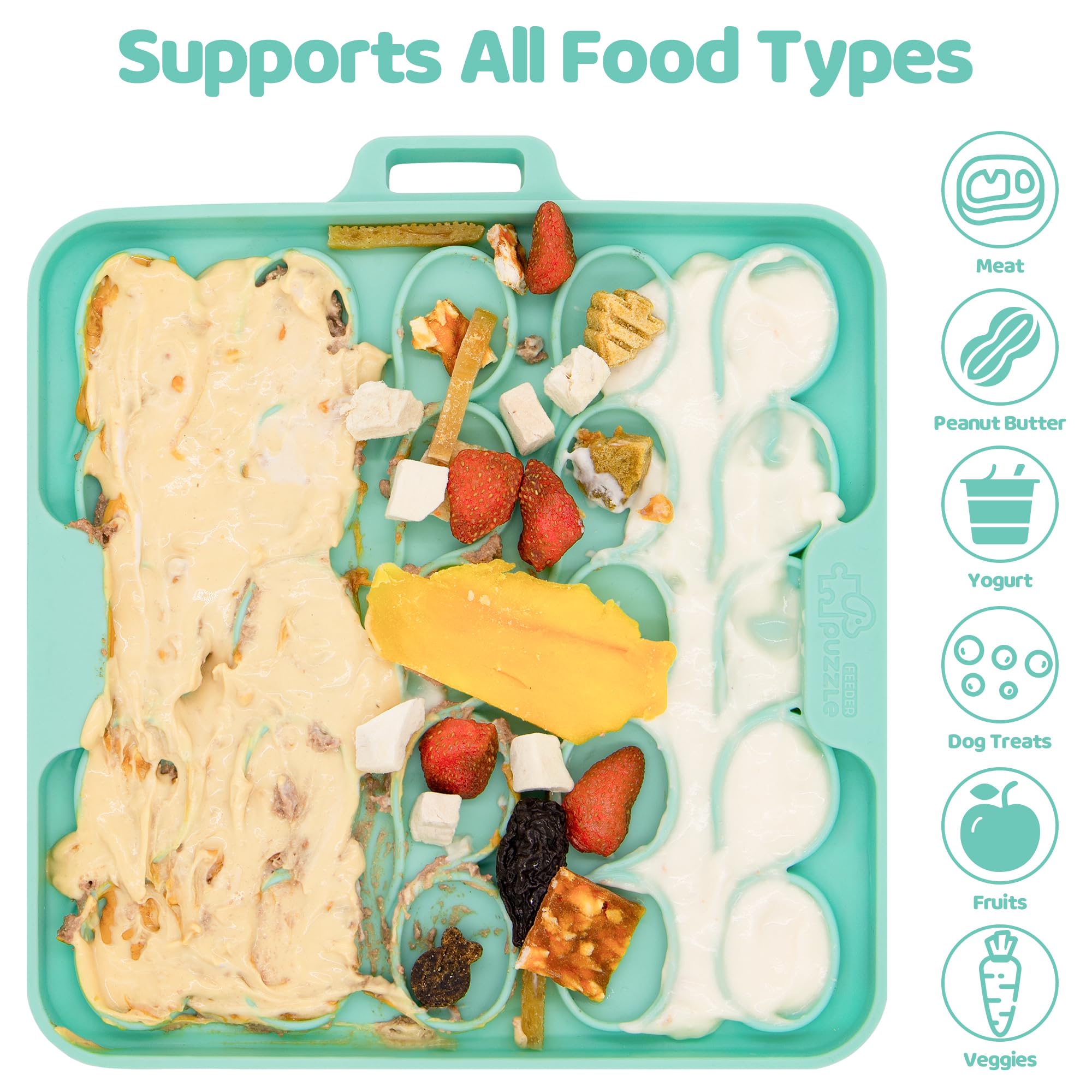 Puzzle Feeder Lick Mat For Dogs With Suction Cups, Freezable Slow Feeder, Connectable Edges For Multi-Pet Homes, Thick Dishwashe