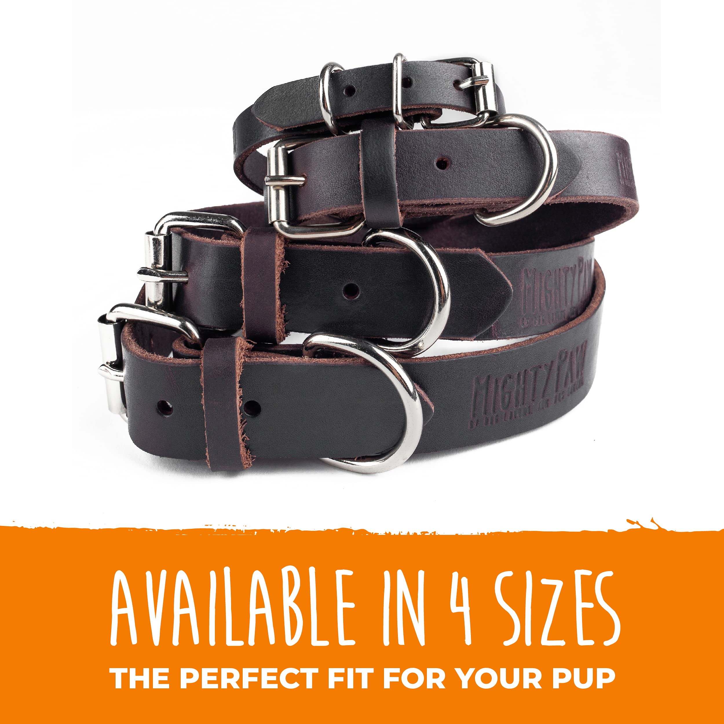 Mighty Paw Leather Dog Collar | Distressed Real Genuine Leather And A Strong Metal Buckle. Super Soft For Ultimate Comfort. Modern Designer Look For Small, Medium, Large And Xl Pets (Brown)