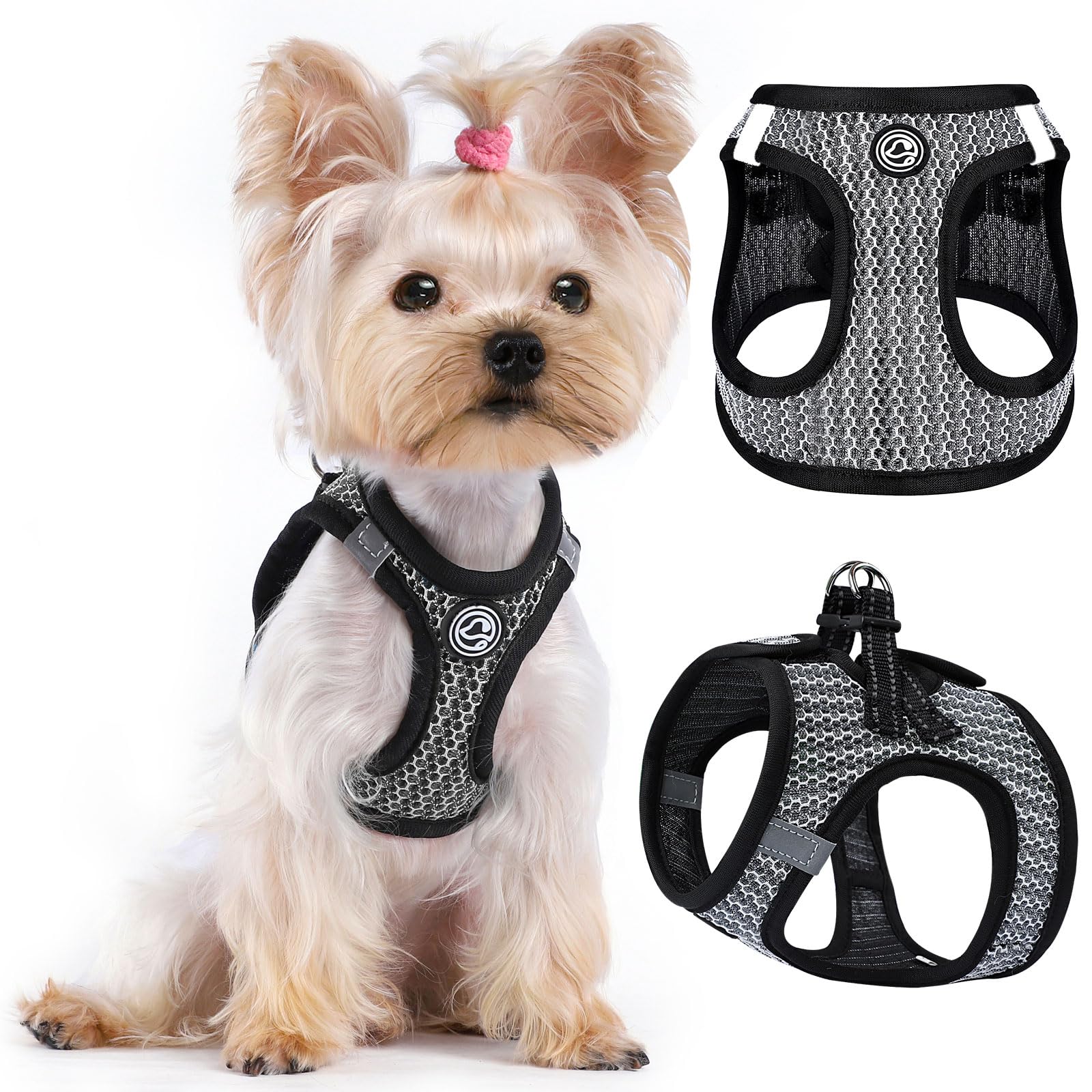 No Pull Small Dog Harness For Under 22 Lbs Dogs, Step In Air Mesh Puppy Reflective Lightweight Dogs Cats Vest (Black, M