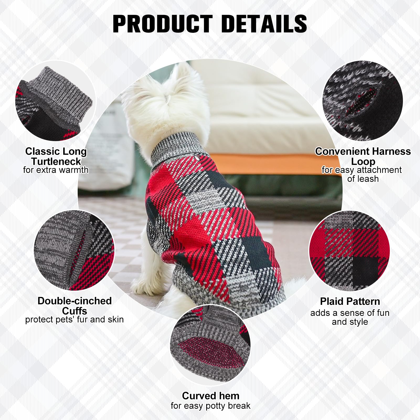 Beautyzoo Medium Dog Sweater Female Male, Fleece Dog Turtleneck Pullover Sweater, Soft Warm Cute Knitted Cat Sweater Cold Weathe