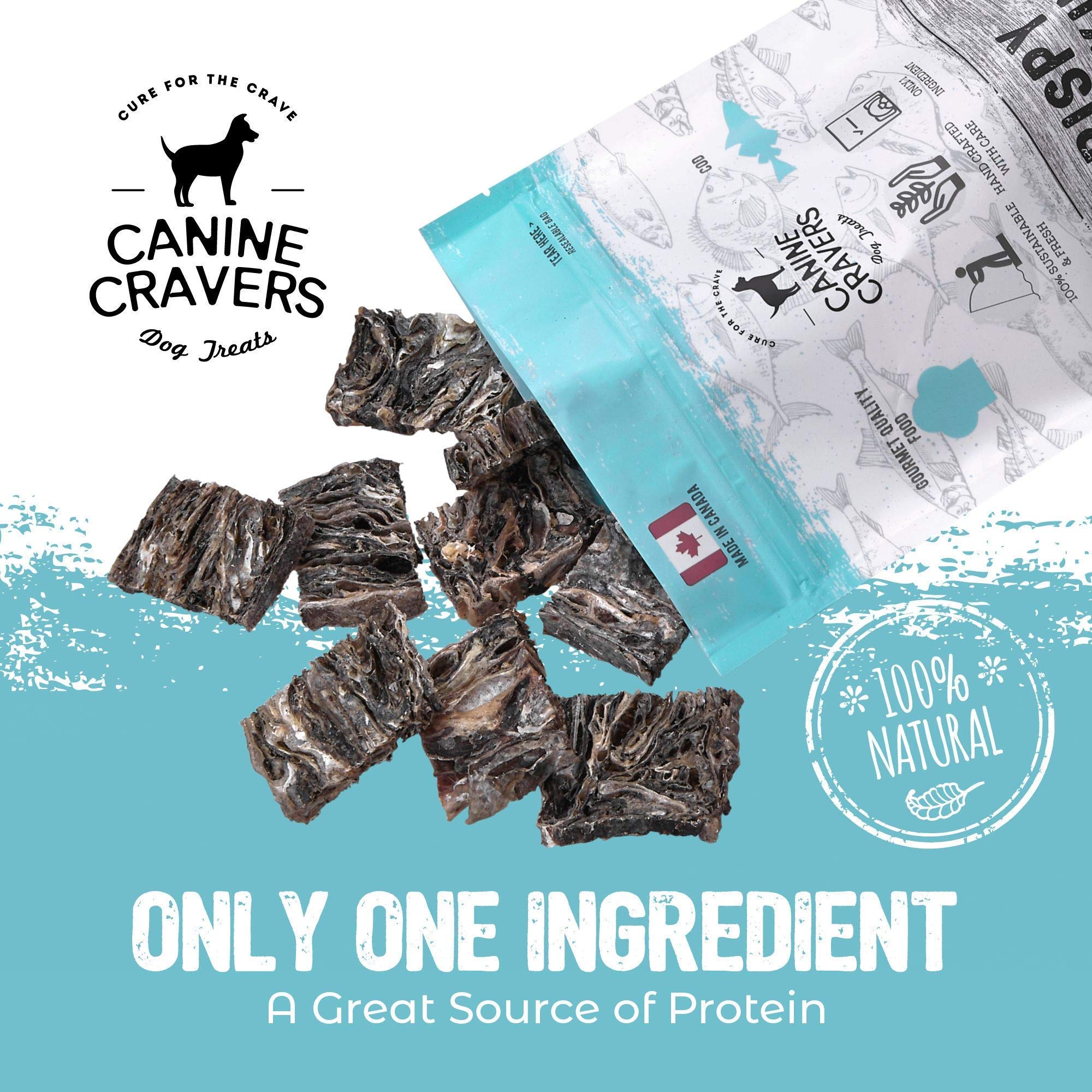 Canine Cravers Single Ingredient Dog Treats - Wild Caught Crispy Cod Skins - Human Grade Air Dried Hypoallergenic Pet Food - Gra