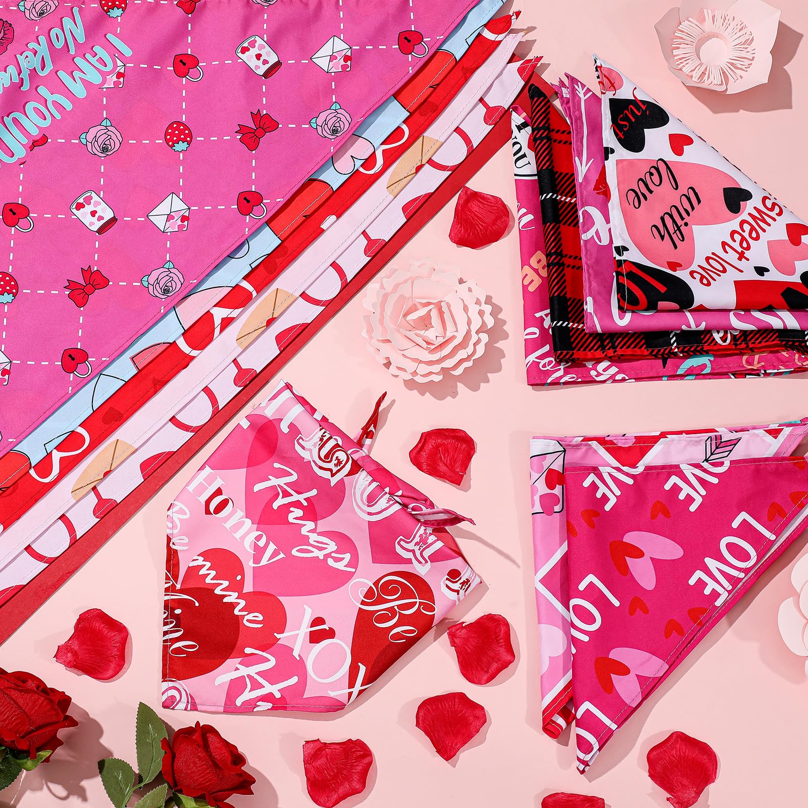 Chunful 50 Pcs Valentine'S Day Dog Bandana Bulk With Sayings Pet Triangle Scarf Bibs Washable Puppy Kerchief Adjustable Grooming