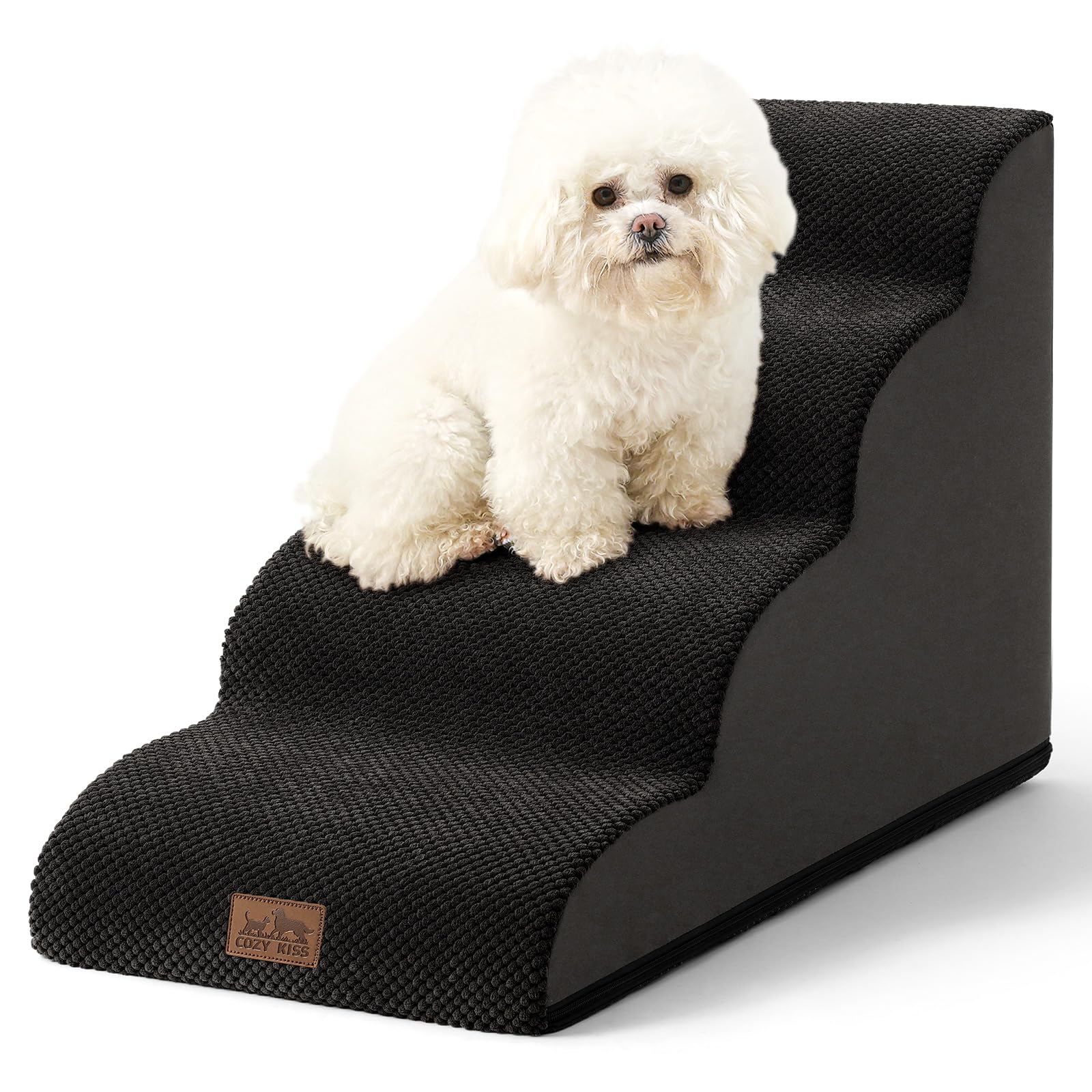 COZY KISS Wide Dog Stairs for Small Dog 19.7 H, Pet Step for Puppy, Older Cat, Curved Ramp for Bed, Durable Anti-Slip Ladder wit