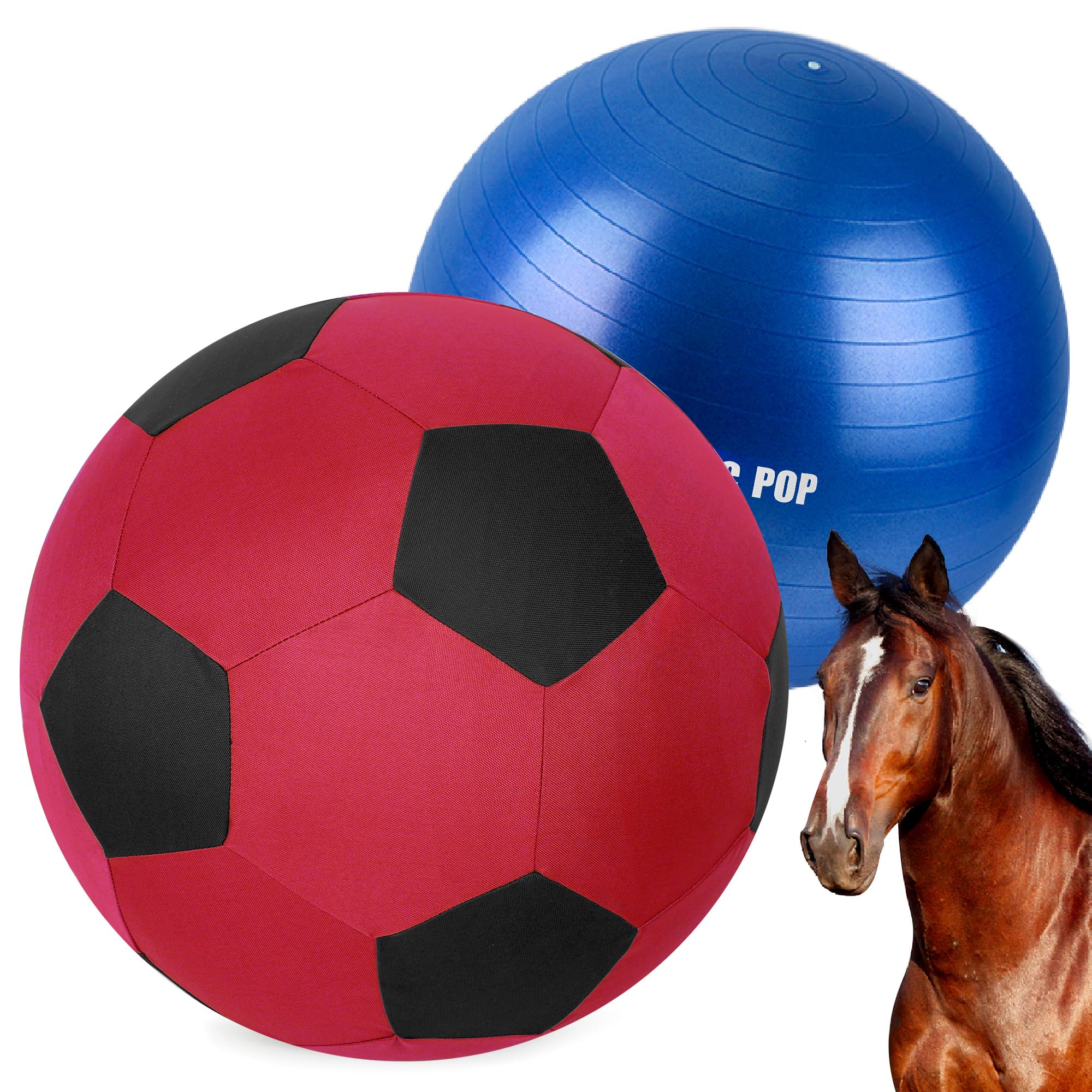 Anc Pop Herding Ball For Horse Ball & Cover 40' Large For Play Herding Ball Horse Toys For Horse (Red & Black)