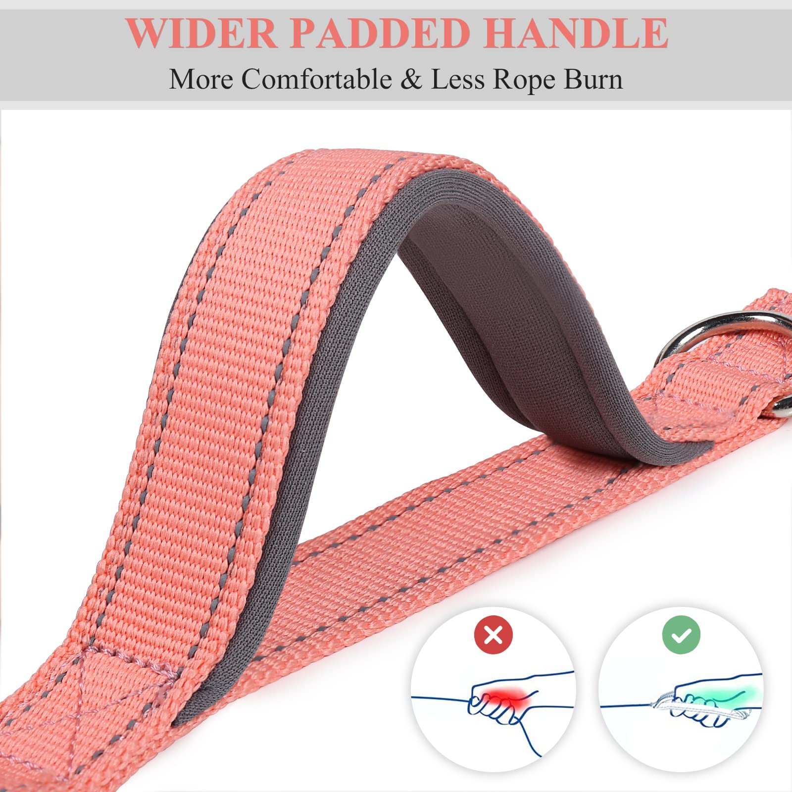 Vivaglory Hands-Free Dog Leash, Shock-Absorbing Bungee, Adjustable Waist (32½"~58"), Reflective, Pink/Grey