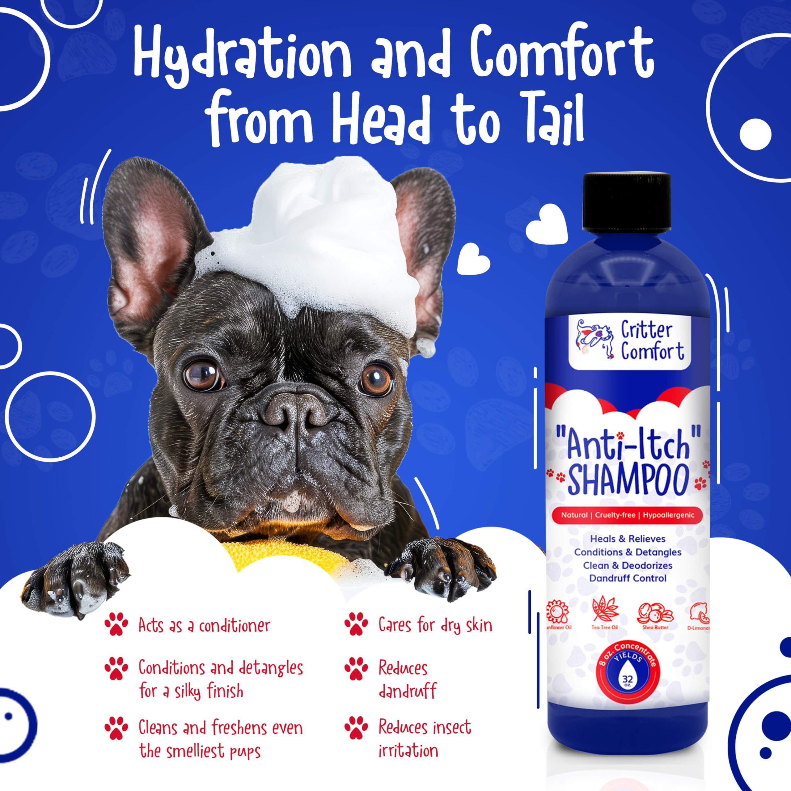 Natural Dog Shampoo For Dry Itchy Sensitive Skin- Allergy Relief Formula. Dog Bath For Smelly Dogs With Tea Tree Oil That Soothe