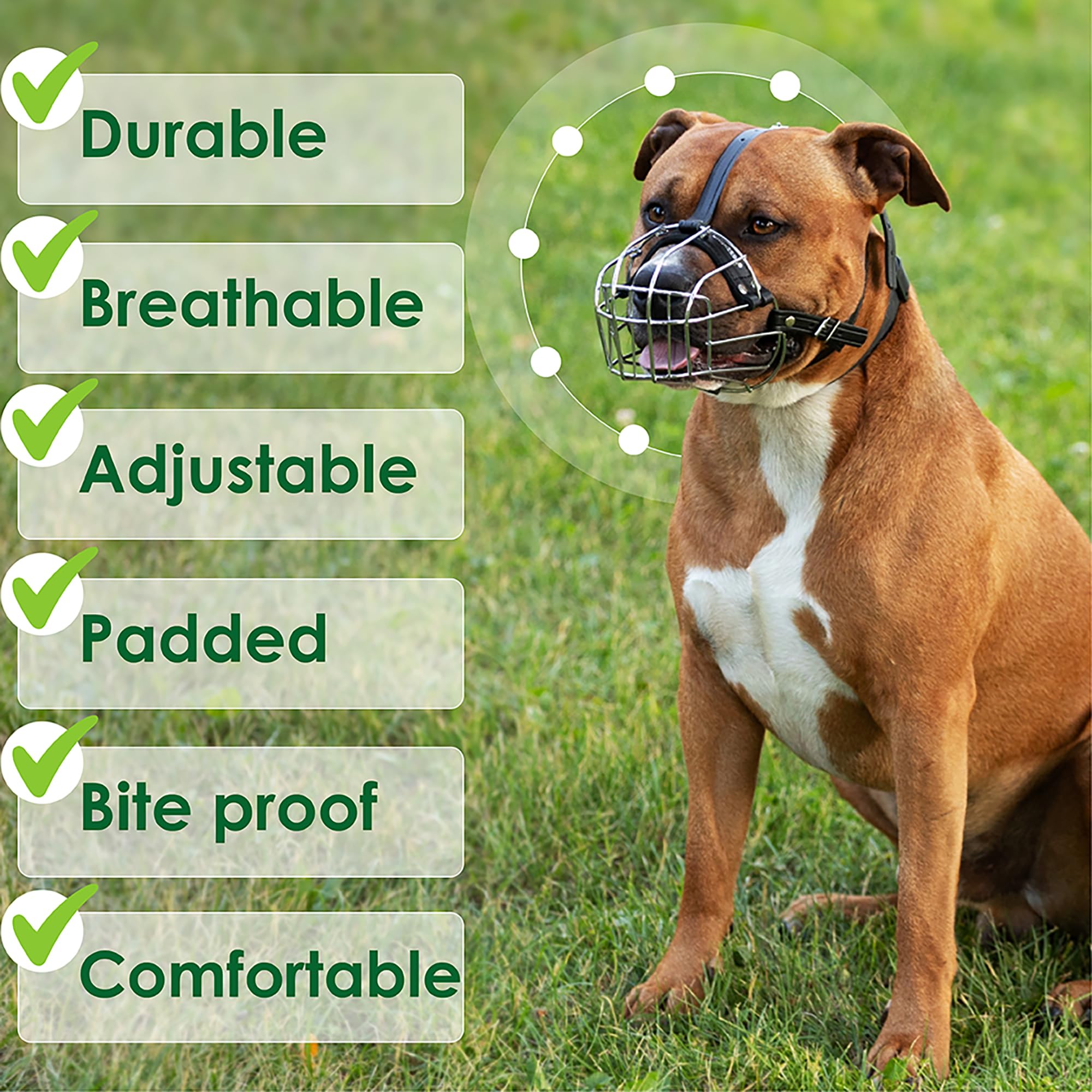 BRONZEDOG Pitbull Dog Muzzle Metal Mask Amstaff Wire Basket Pit Bull Adjustable Leather Straps for Large Dogs (Brown)