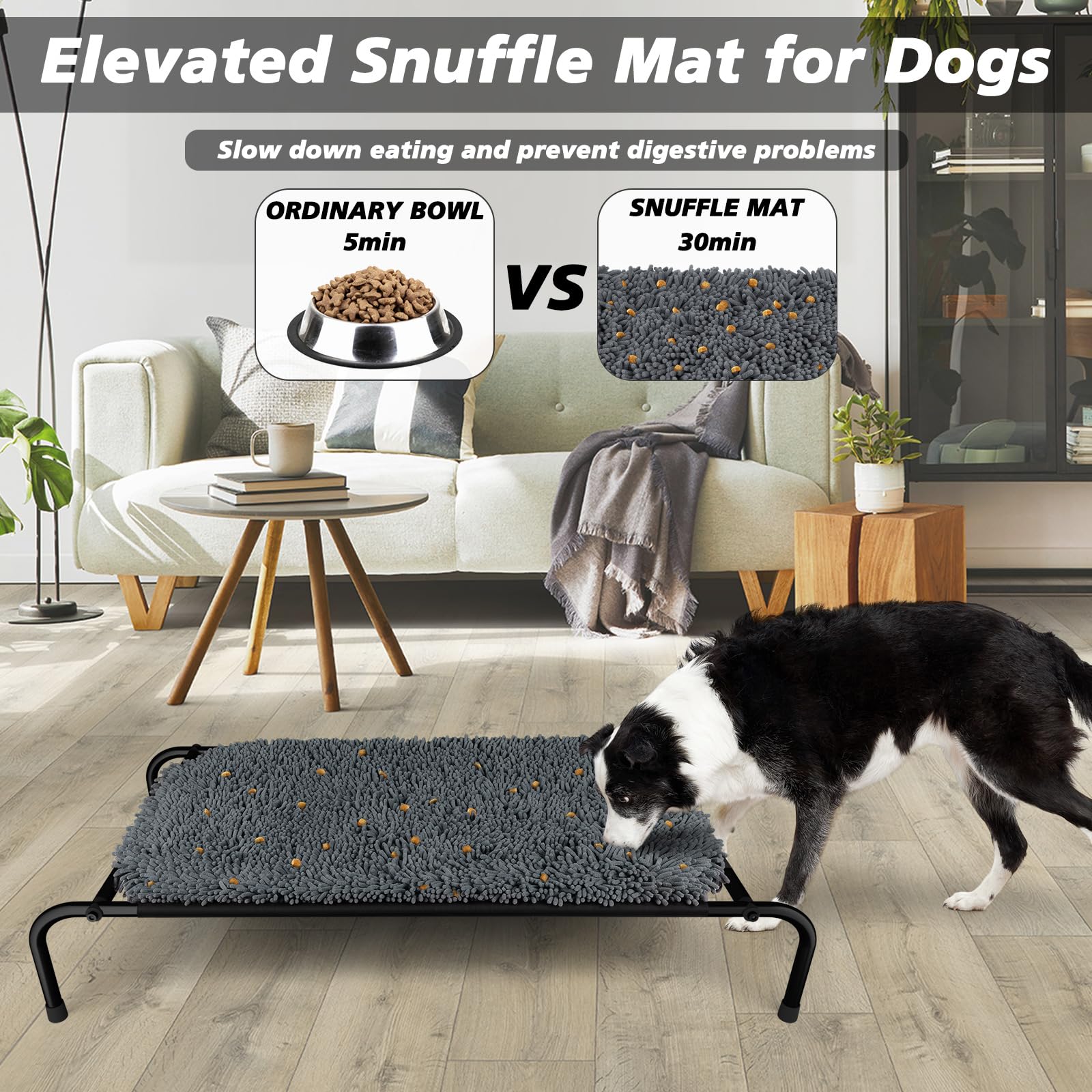 Rundik Elevated Dog Bed with Snuffle Mat Feature 2 in 1, Raised Dog Bed for Indoor and Outdoor Use Portable Warm Pet Cot with Pu