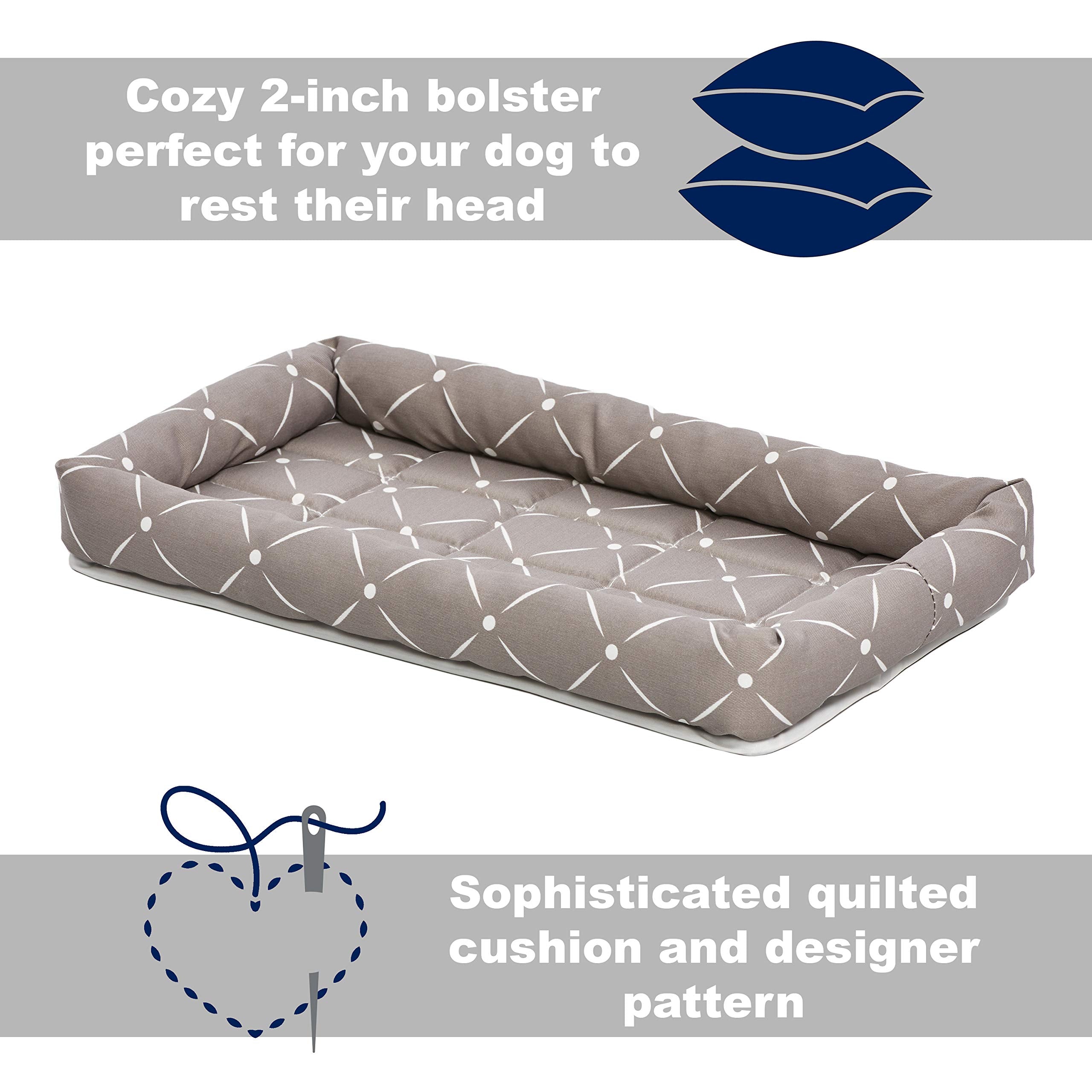 Midwest Homes For Pets 40224-Mrd Quiet Time Couture Ashton Bolster Pet Bed, Small Dog/24, Mushroom & White Diamond Pattern